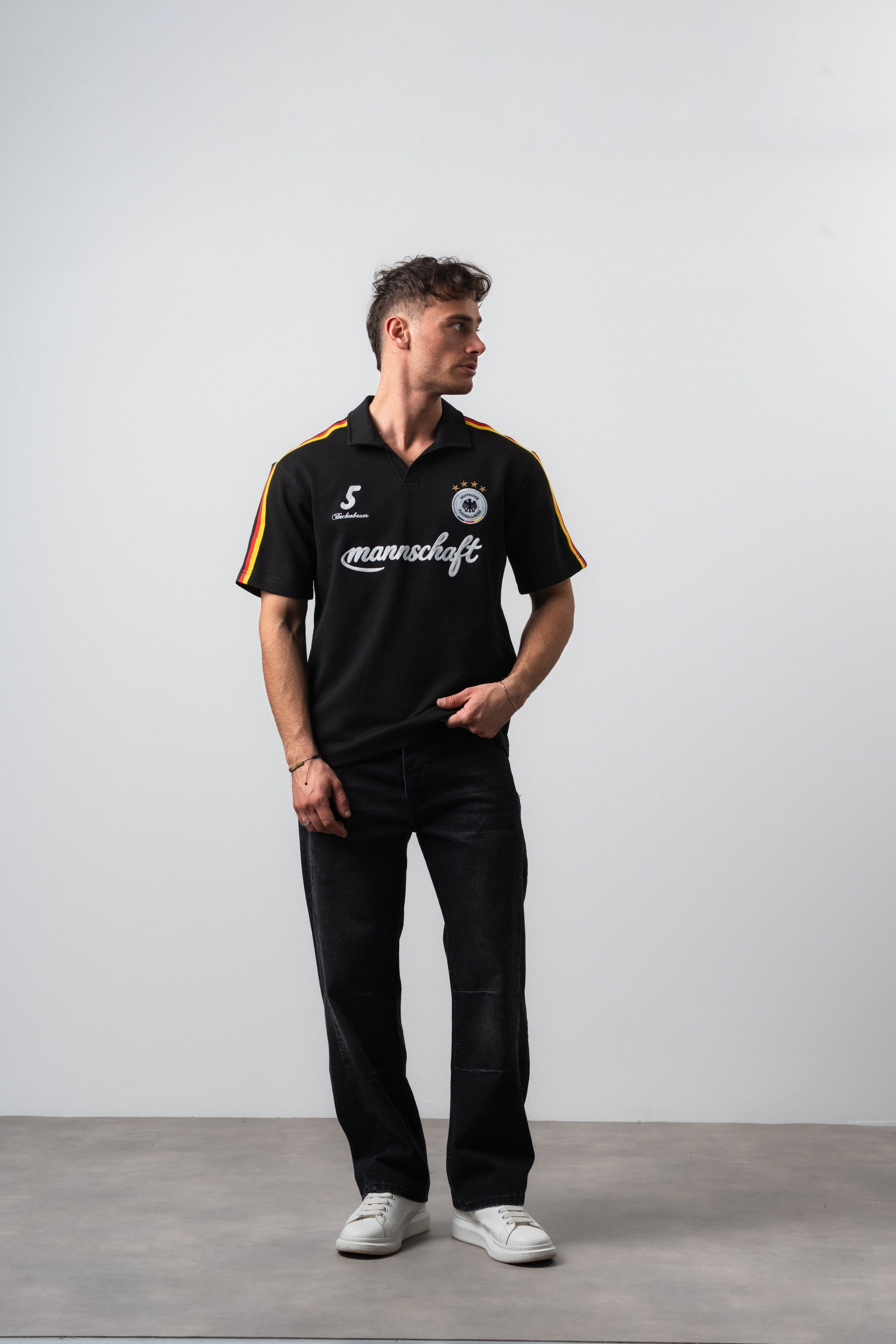 Erkek Mannschaft Dünya Kupası Regular Fit Polo Yaka Taraftar T-Shirt Siyah