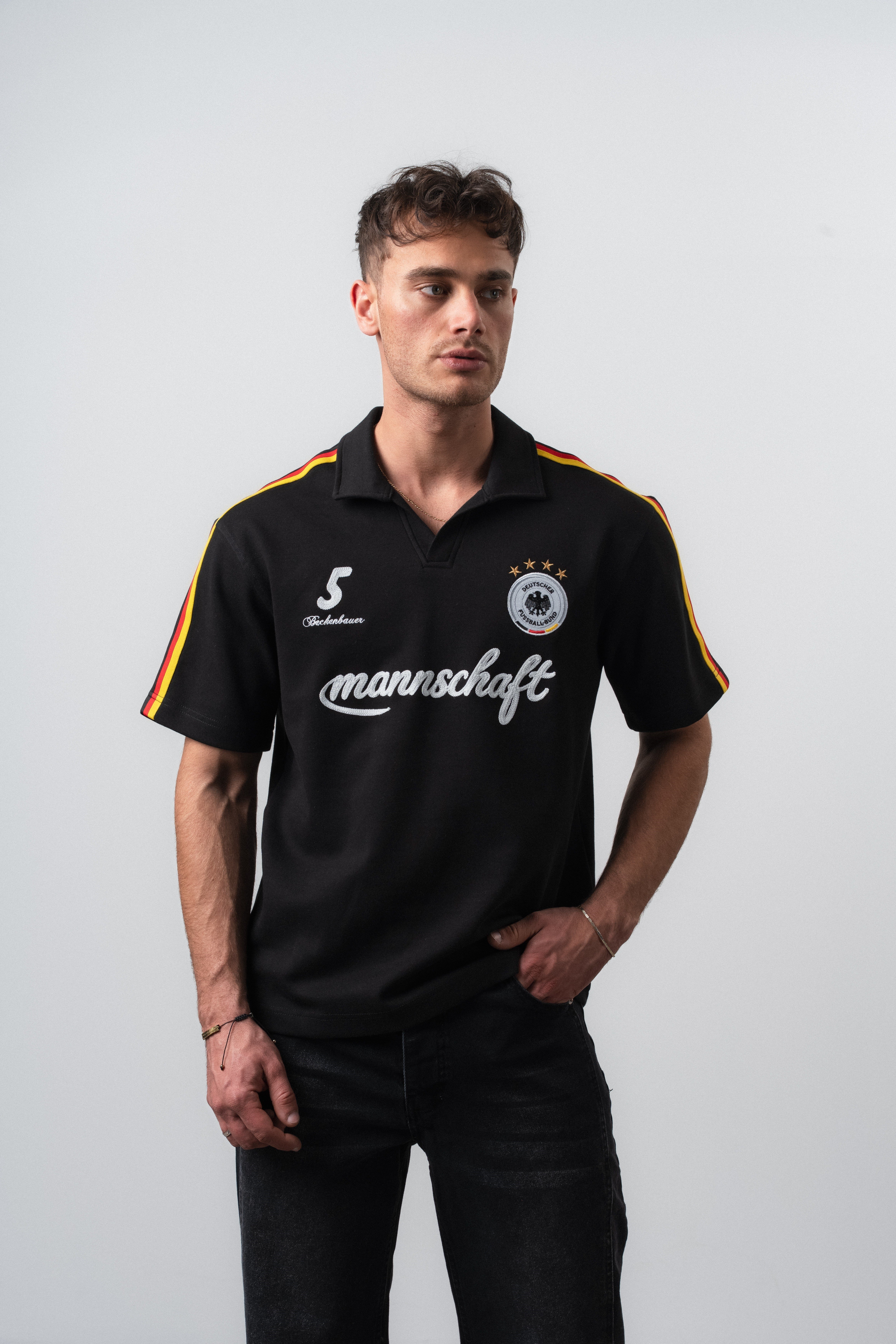 Erkek Mannschaft Dünya Kupası Regular Fit Polo Yaka Taraftar T-Shirt Siyah