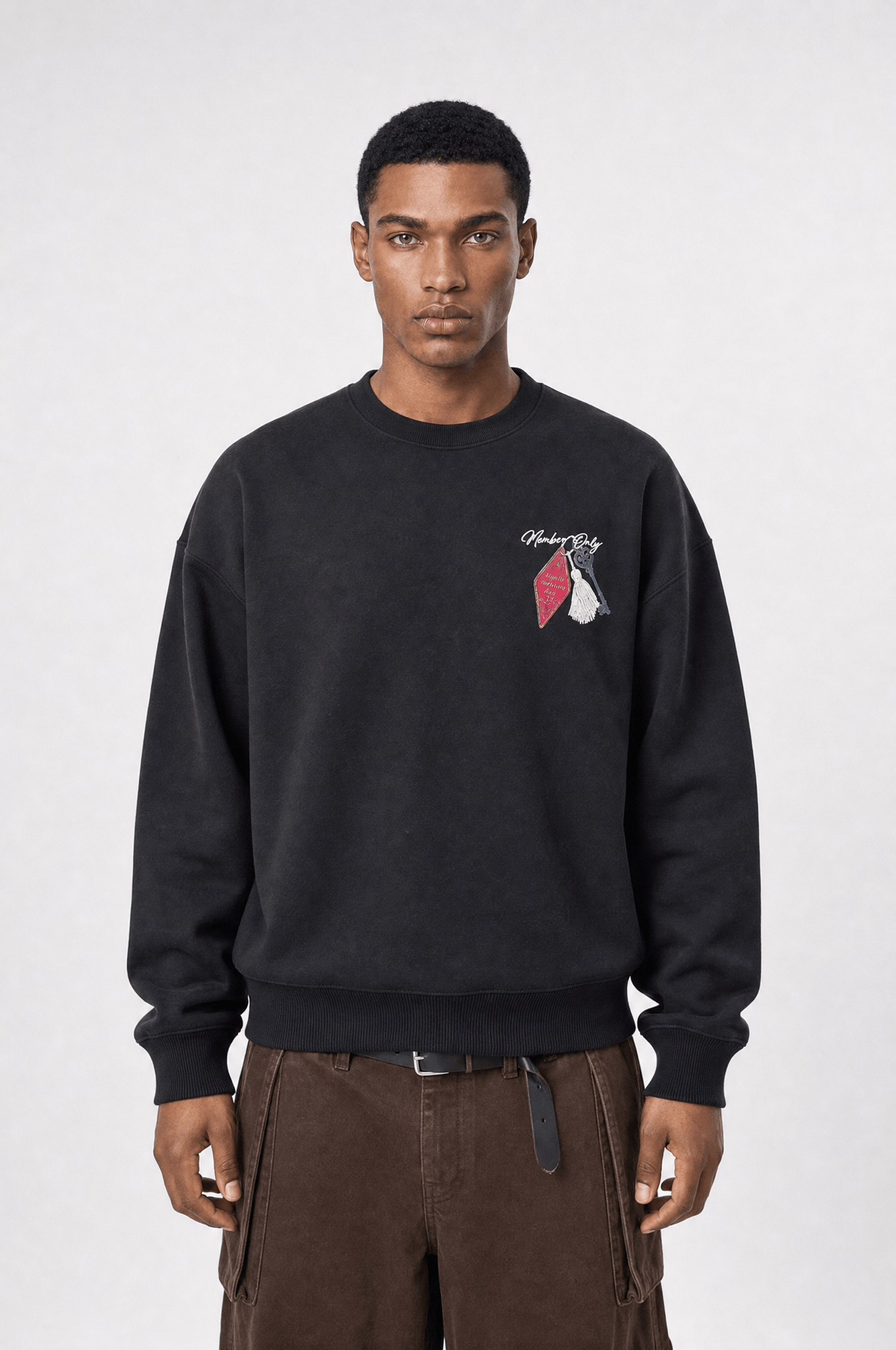 Erkek Members Only Baskılı Oversize Sweatshirt Siyah