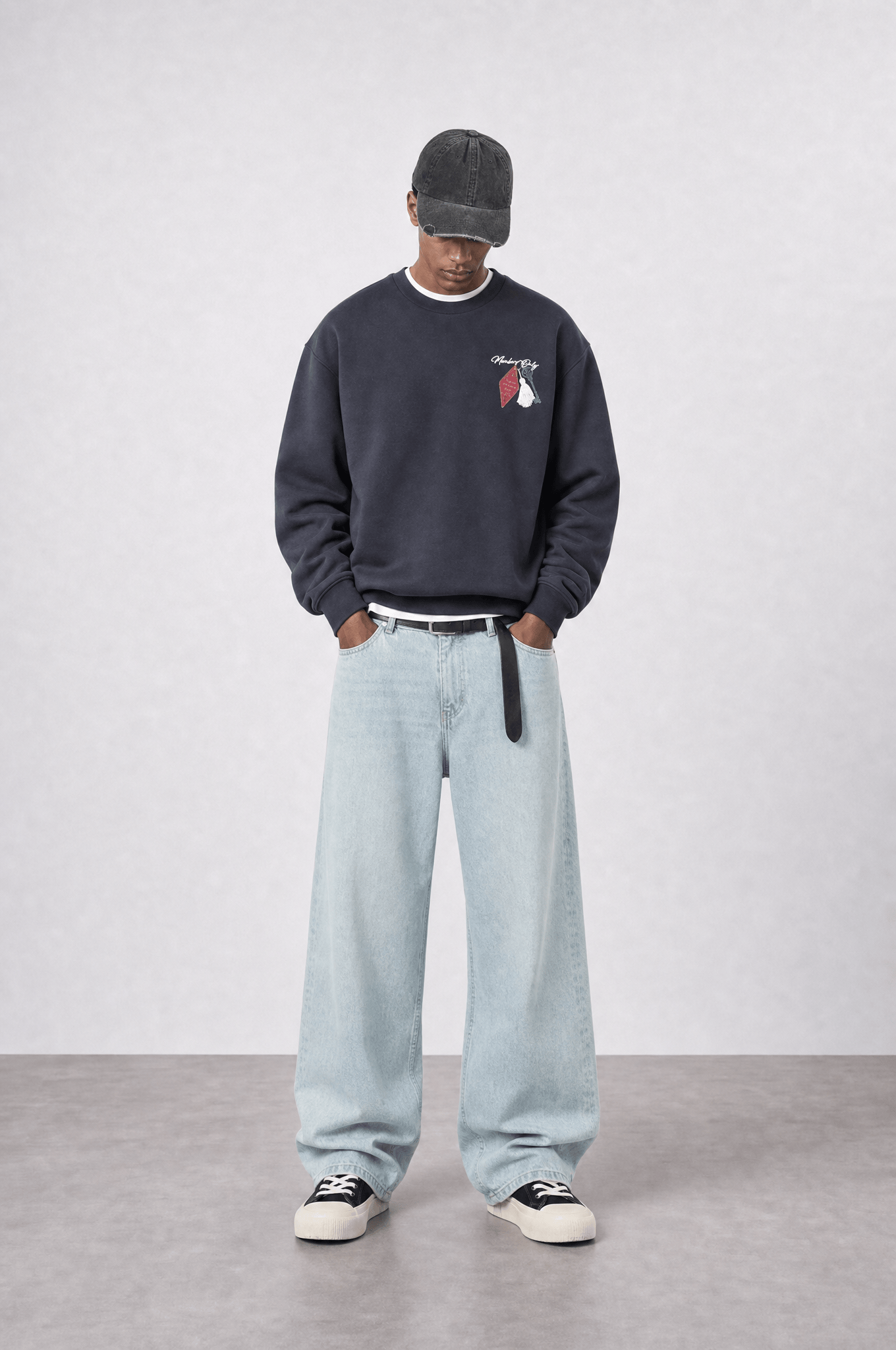 Erkek Members Only Baskılı Oversize Sweatshirt Füme
