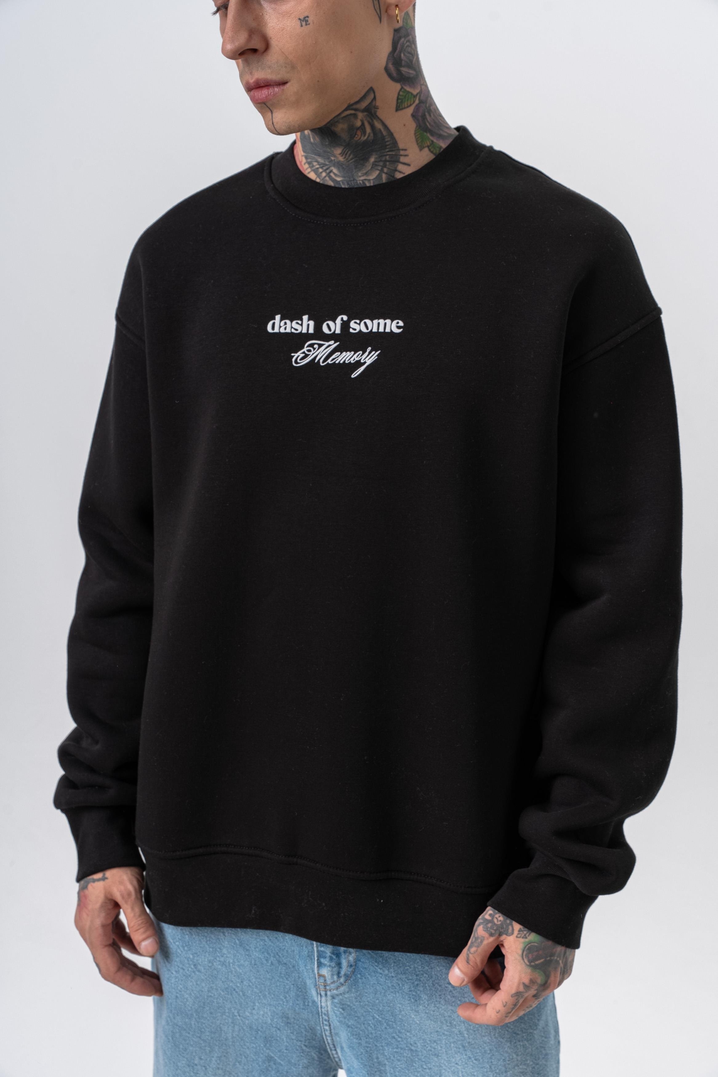 Erkek Memory Baskılı Bisiklet Yaka Oversize Sweatshirt Siyah