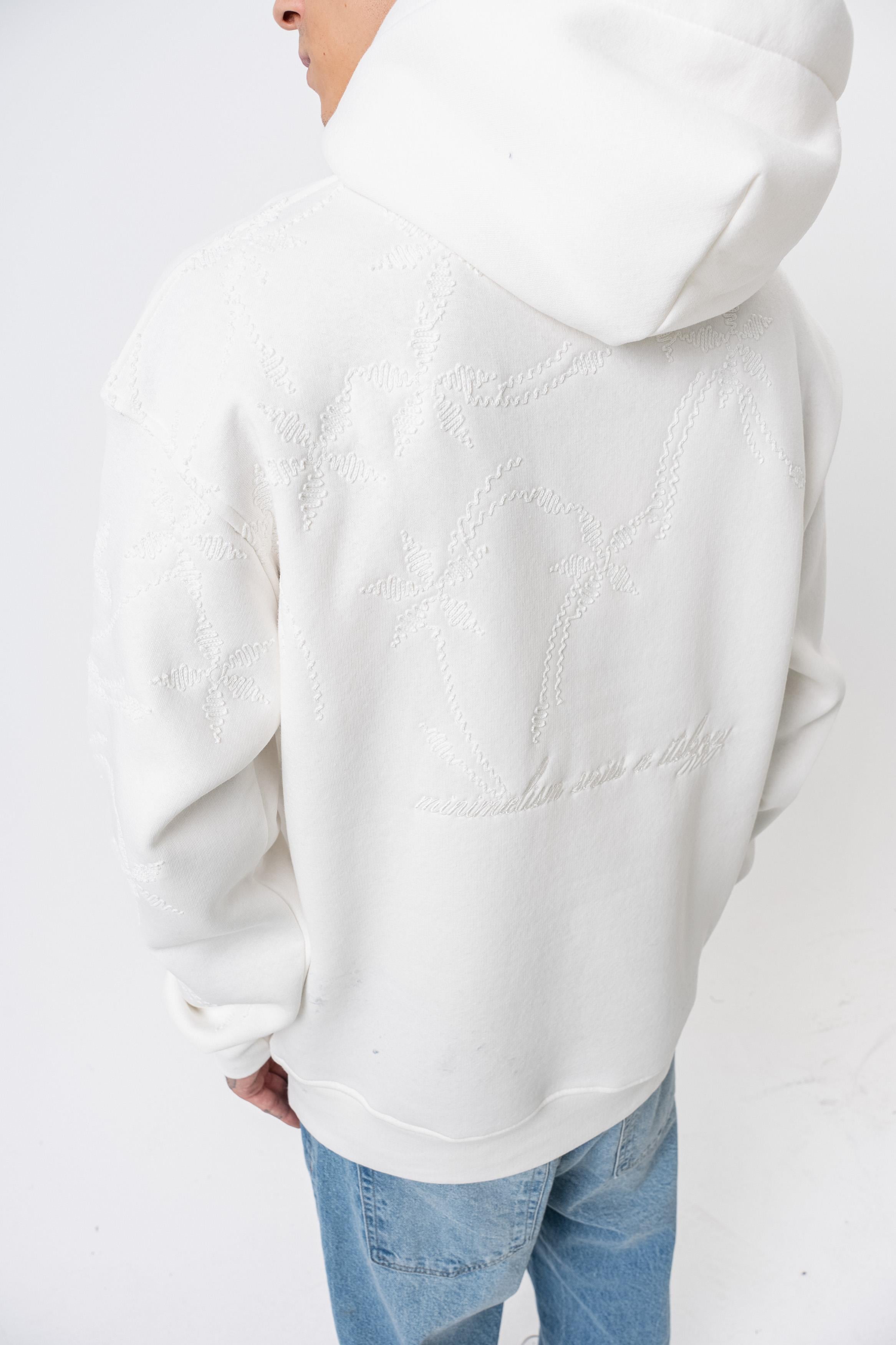 Erkek Minimalism Series Nakışlı Kapüşonlu Oversize Hoodie Ekru