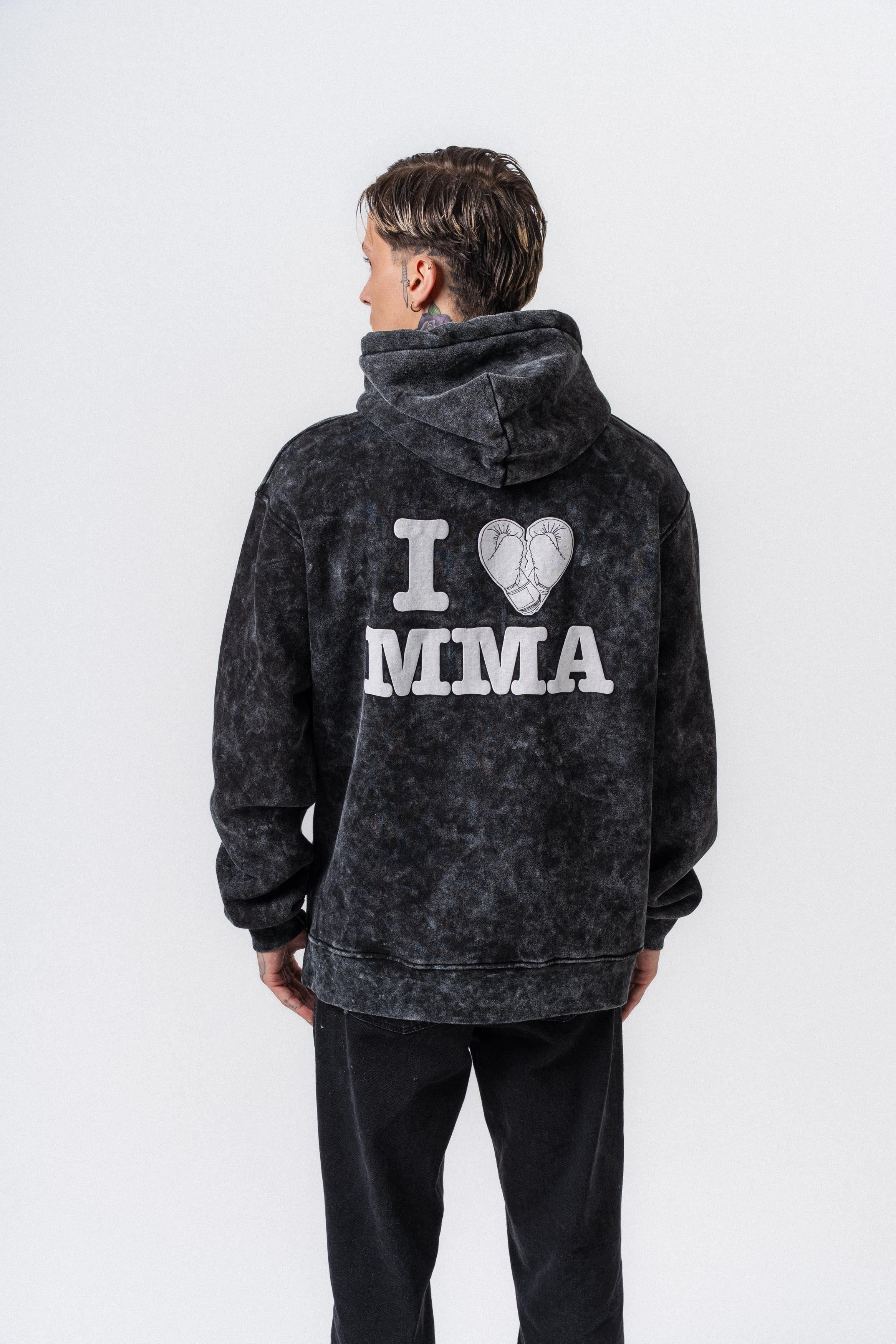 Erkek MMA Baskılı Kapüşonlu Oversize Hoodie Siyah