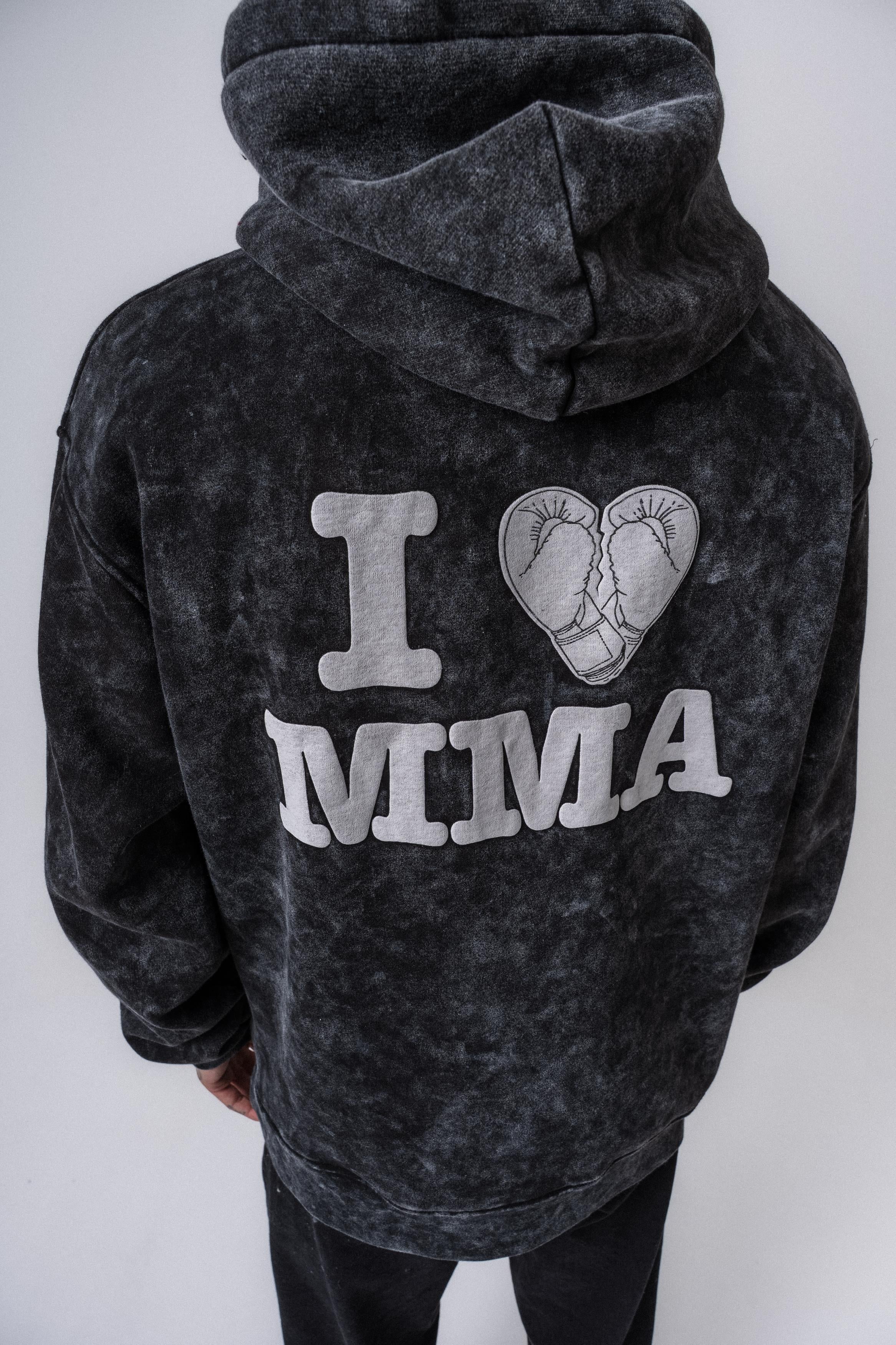 Erkek MMA Baskılı Kapüşonlu Oversize Hoodie Siyah