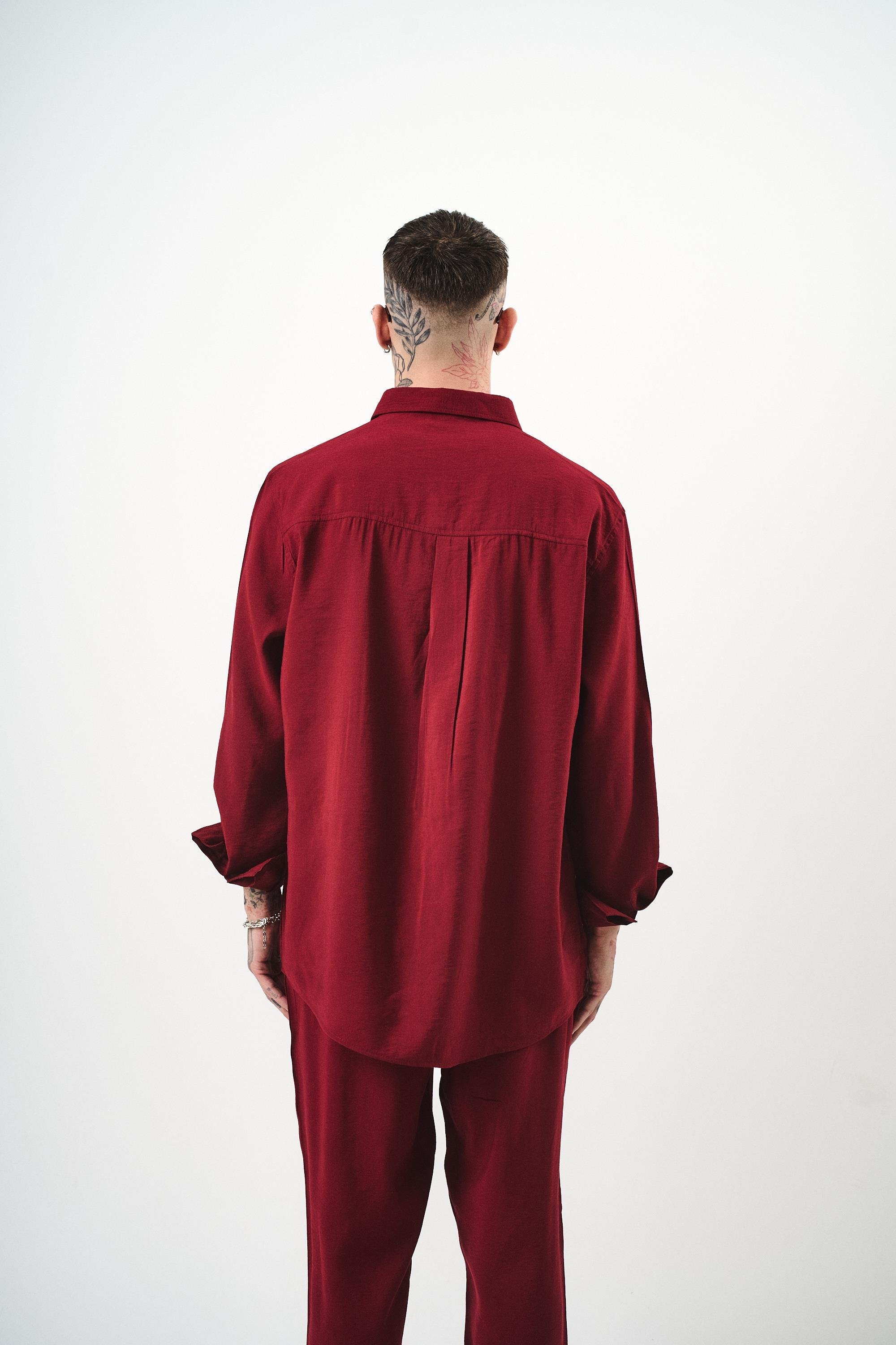 Erkek Modal Oversize Gömlek Bordo