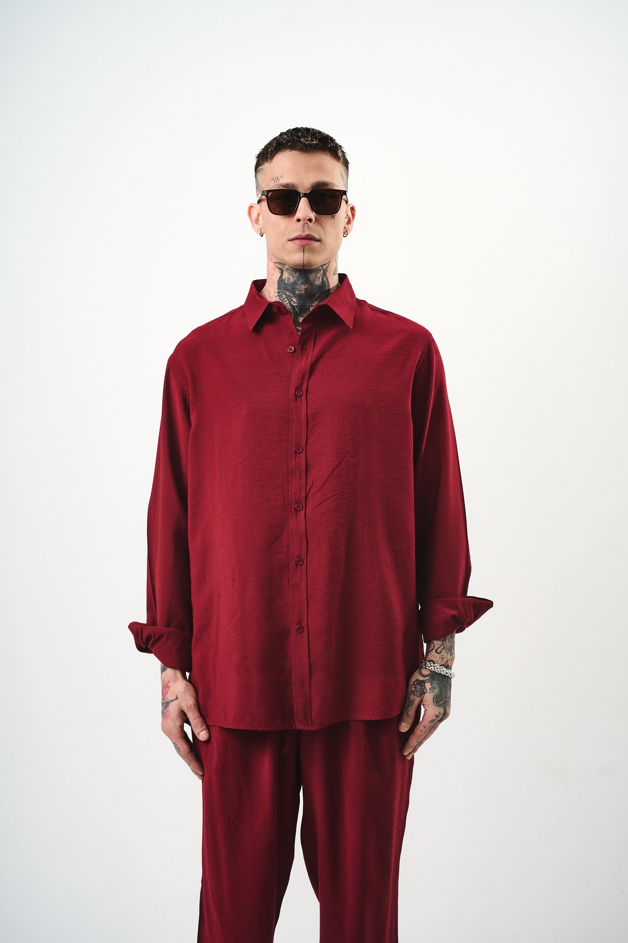 Erkek Modal Oversize Gömlek Bordo
