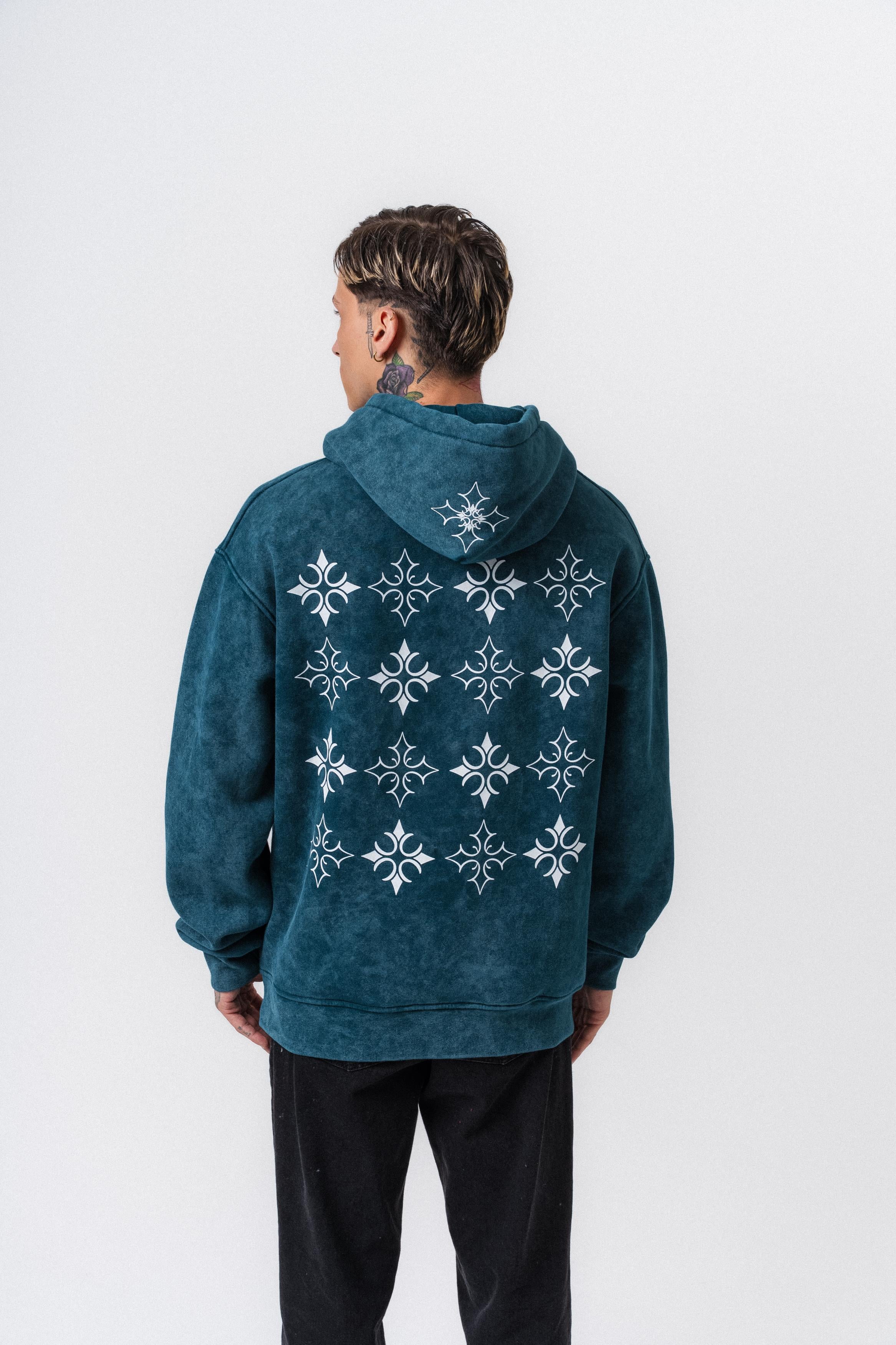 Erkek Muse Baskılı Yıkamalı Kapüşonlu Oversize Hoodie Zümrüt