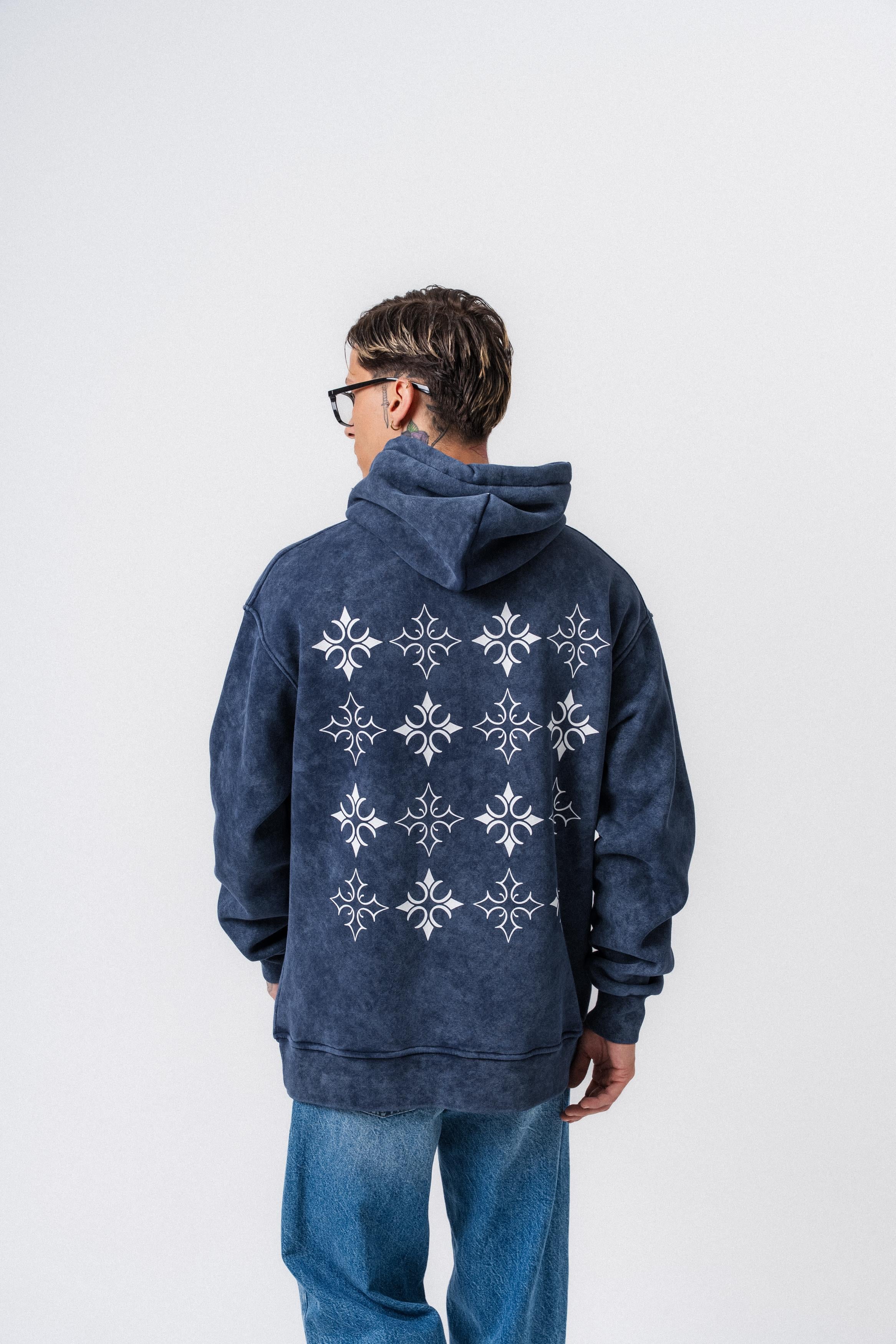 Erkek Muse Baskılı Yıkamalı Kapüşonlu Oversize Hoodie Lacivert