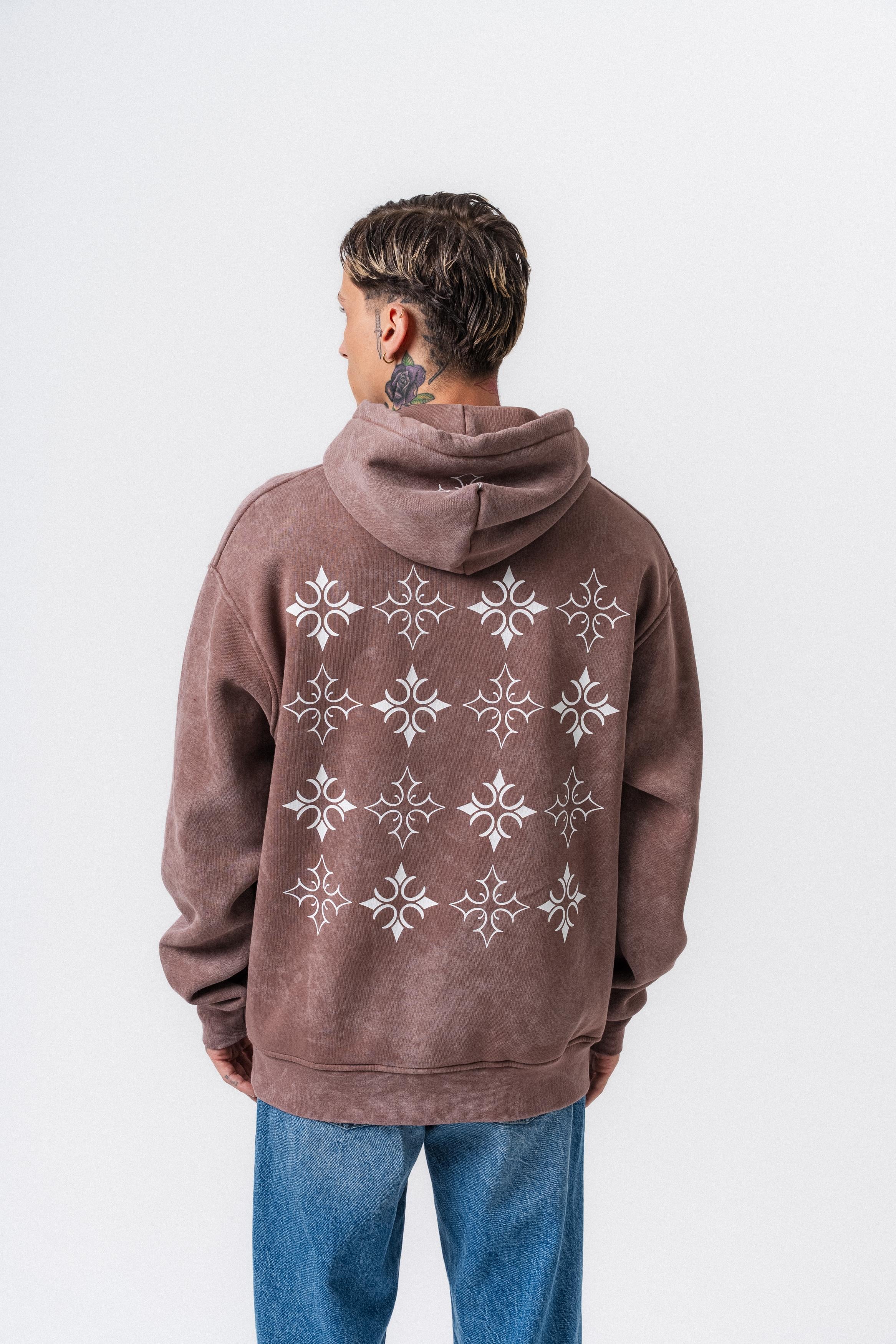 Erkek Muse Baskılı Yıkamalı Kapüşonlu Oversize Hoodie Kakao