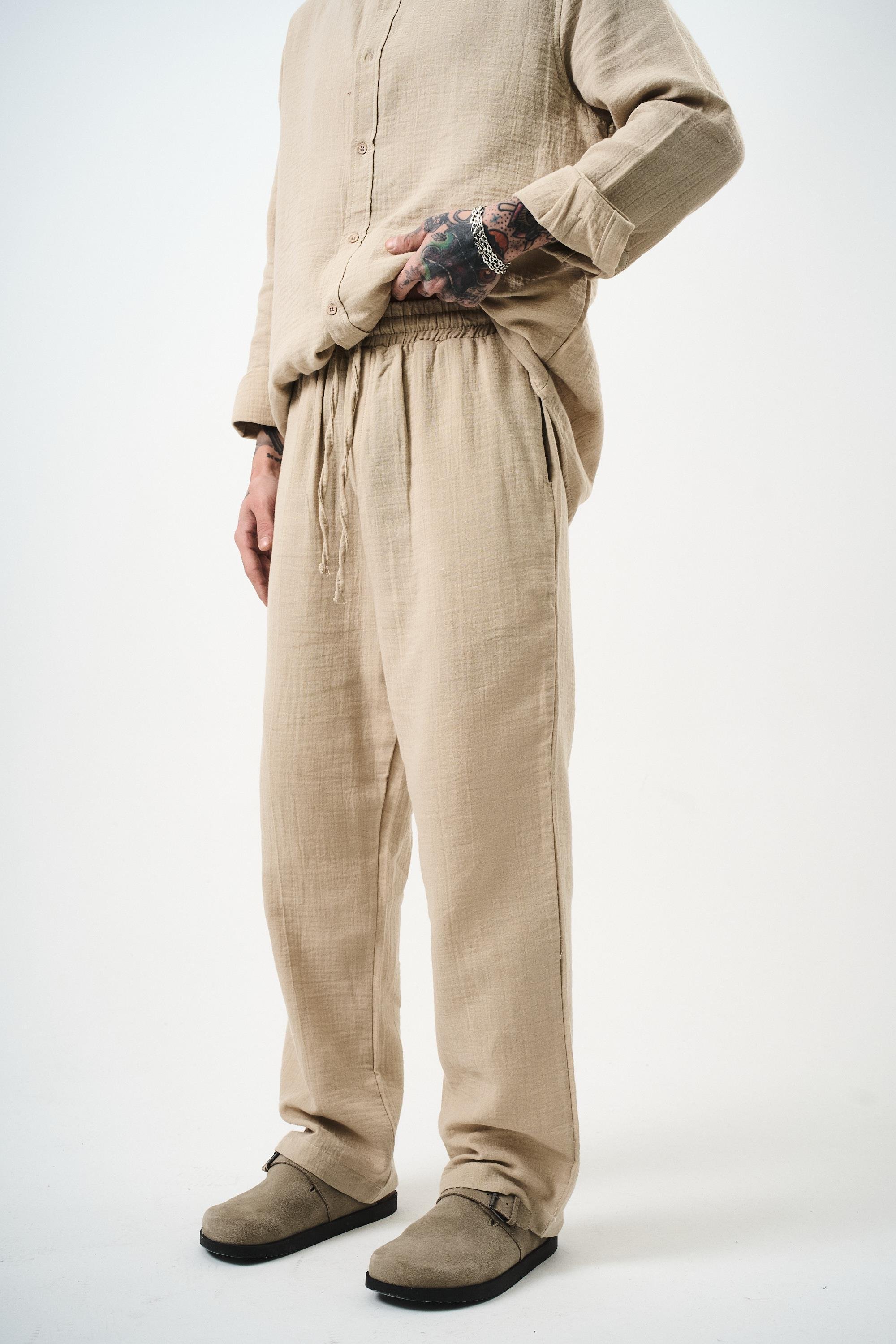 Erkek Müslin Baggy Pantolon Bej
