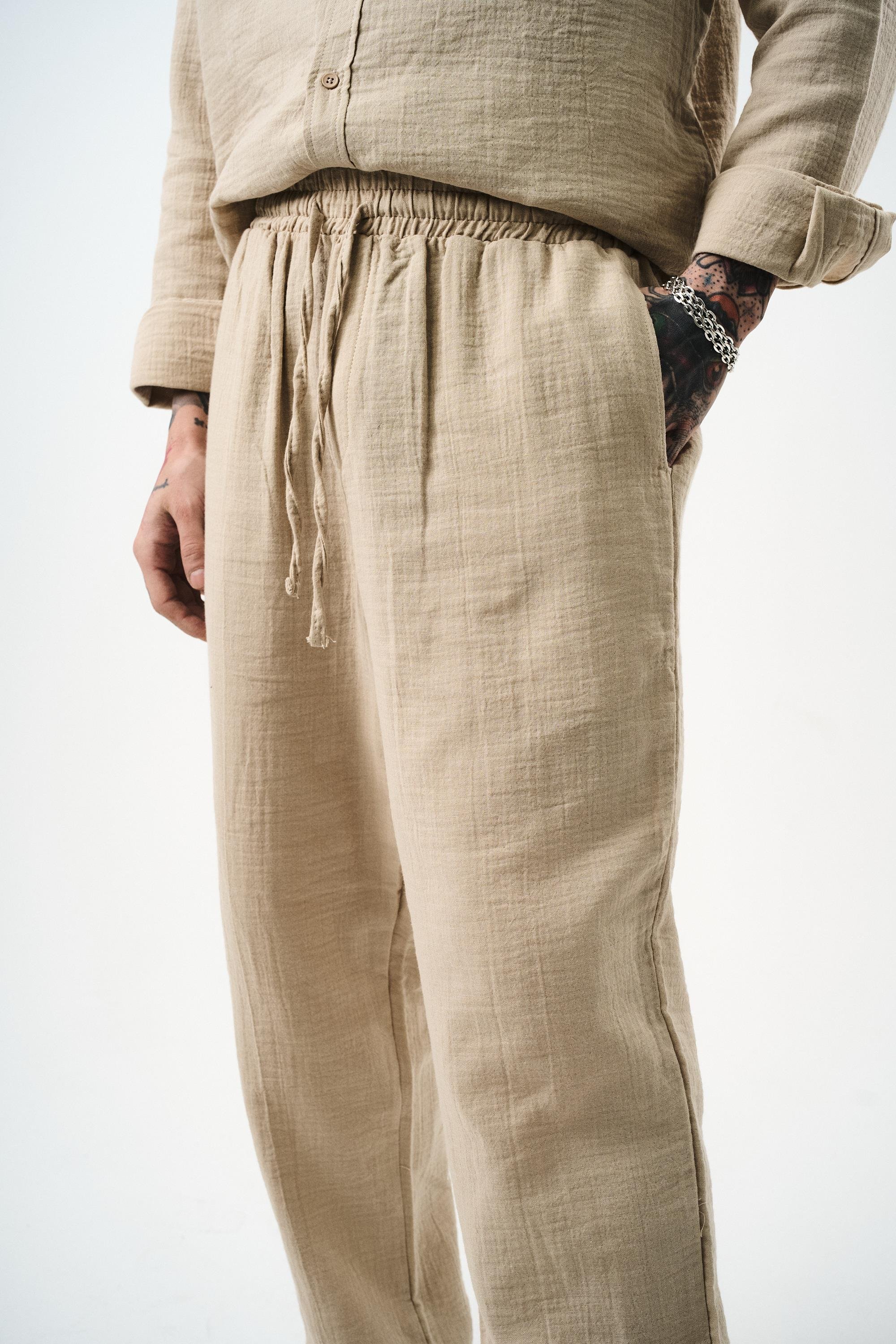 Erkek Müslin Baggy Pantolon Bej