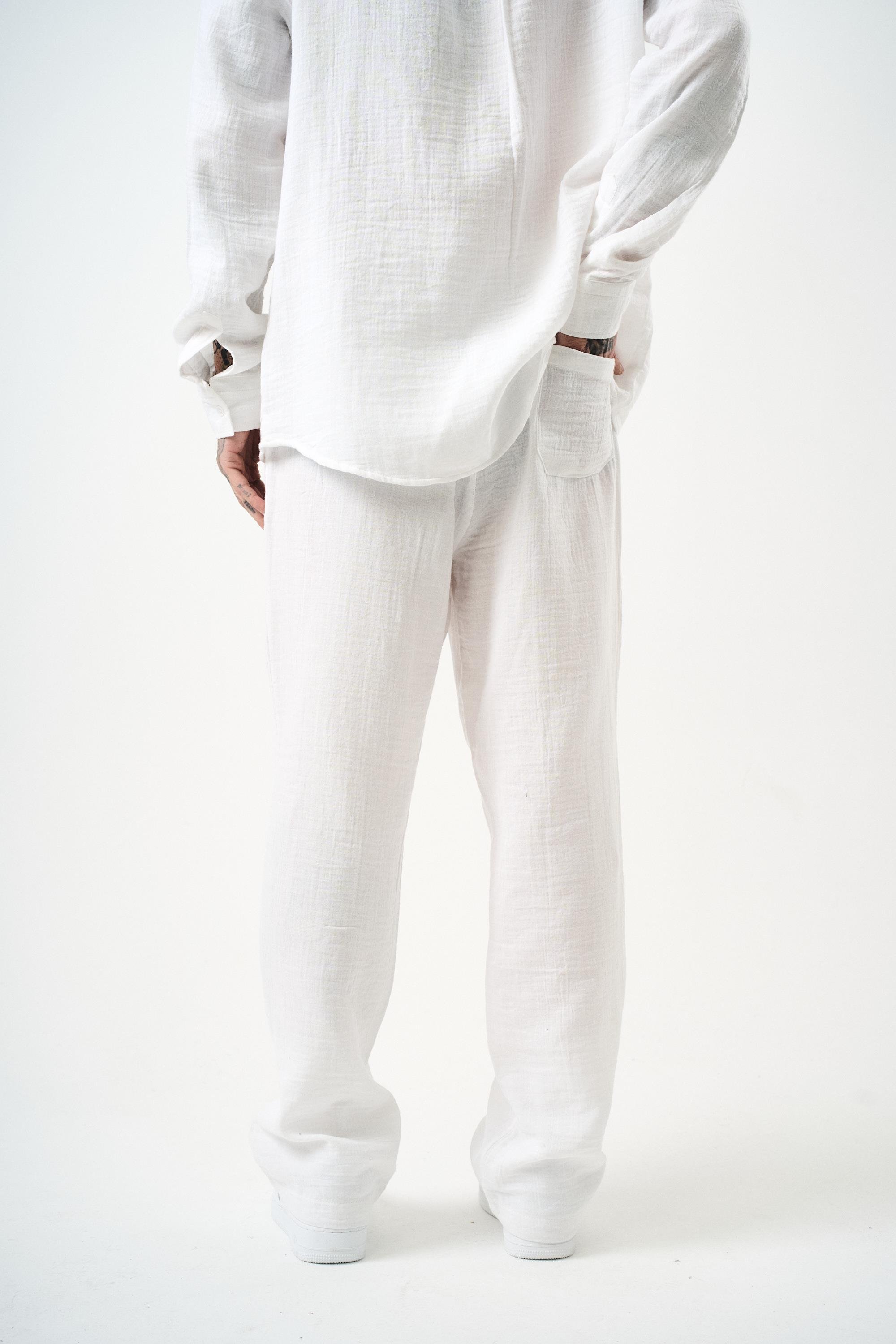Erkek Müslin Baggy Pantolon Beyaz