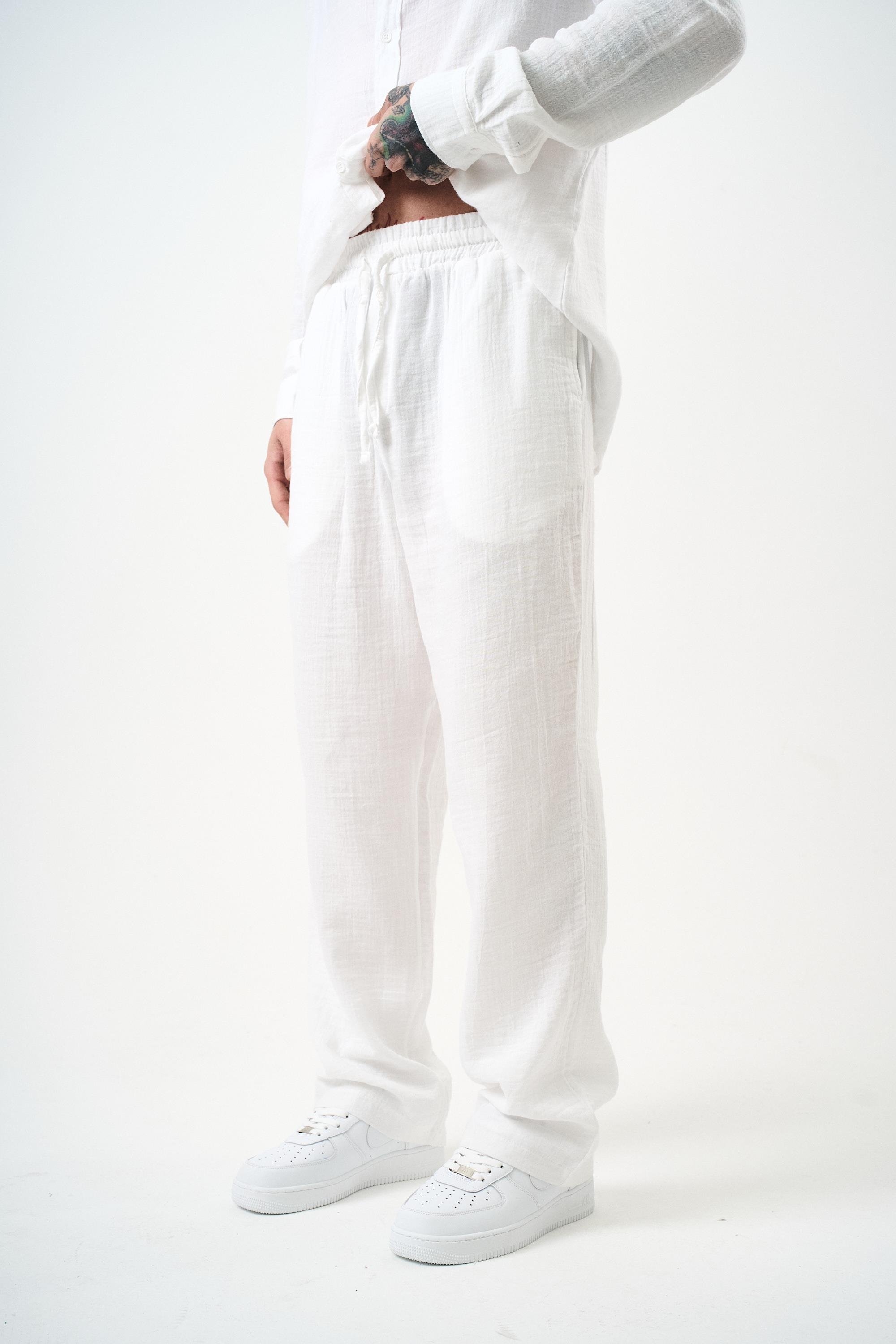 Erkek Müslin Baggy Pantolon Beyaz