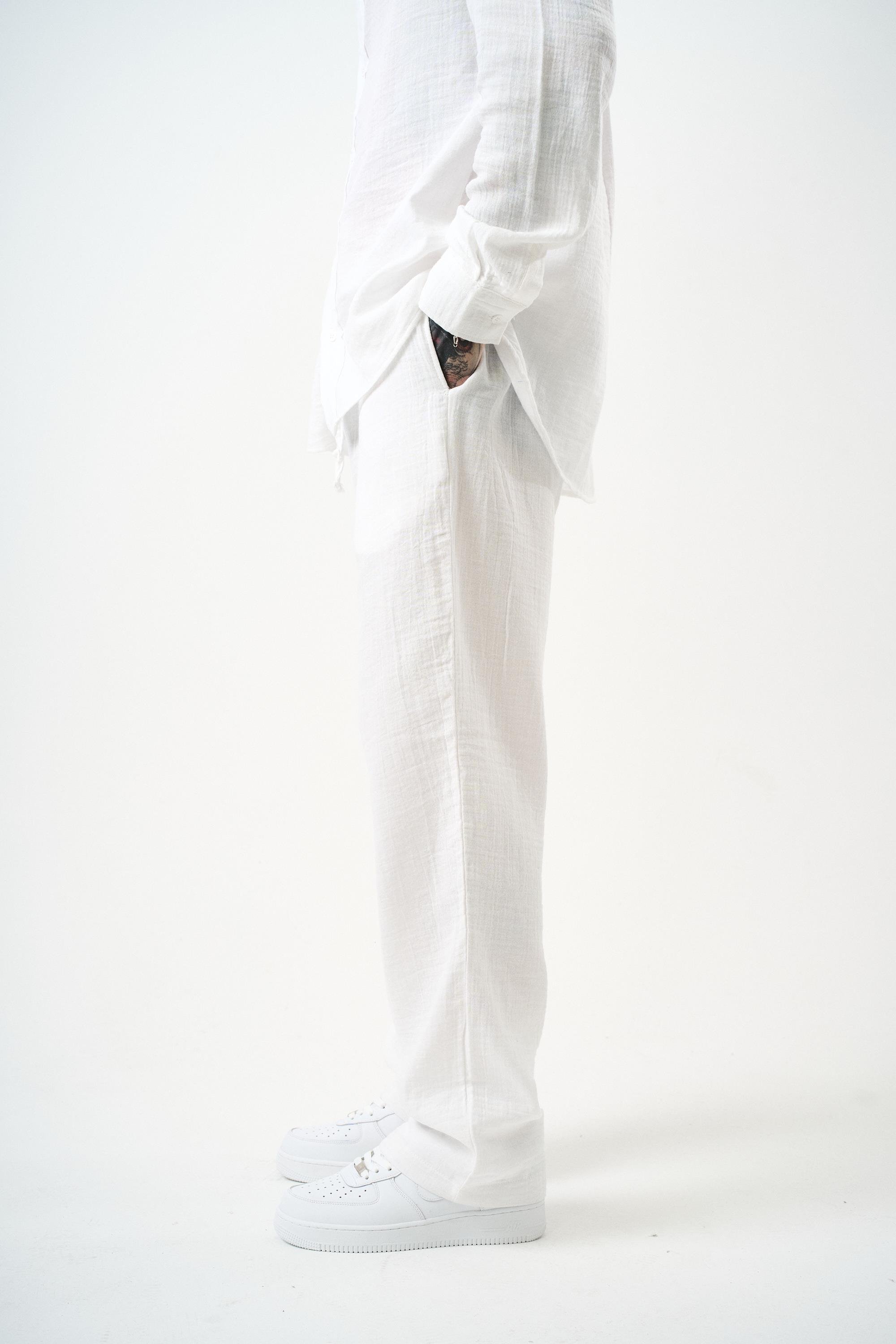 Erkek Müslin Baggy Pantolon Beyaz
