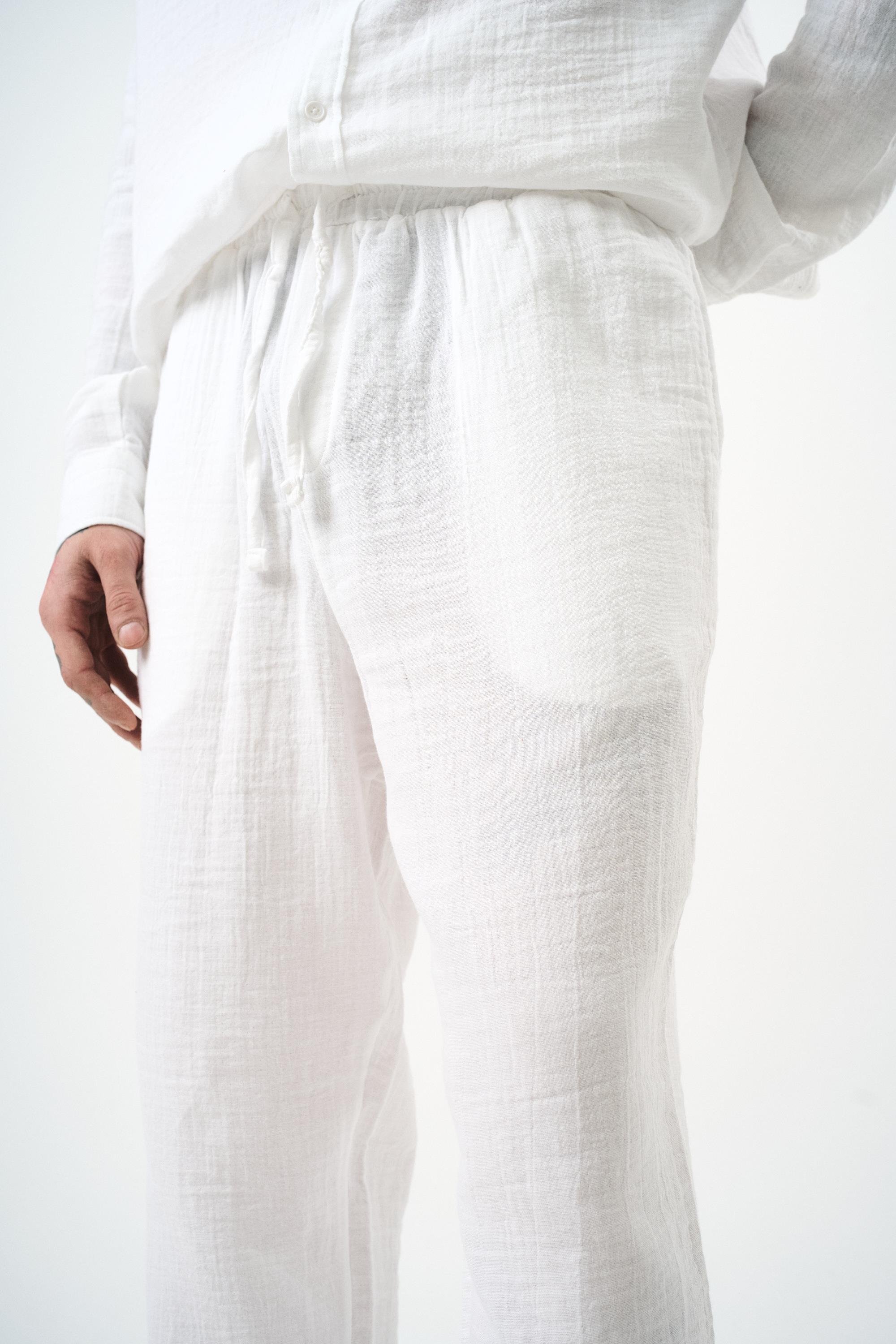 Erkek Müslin Baggy Pantolon Beyaz