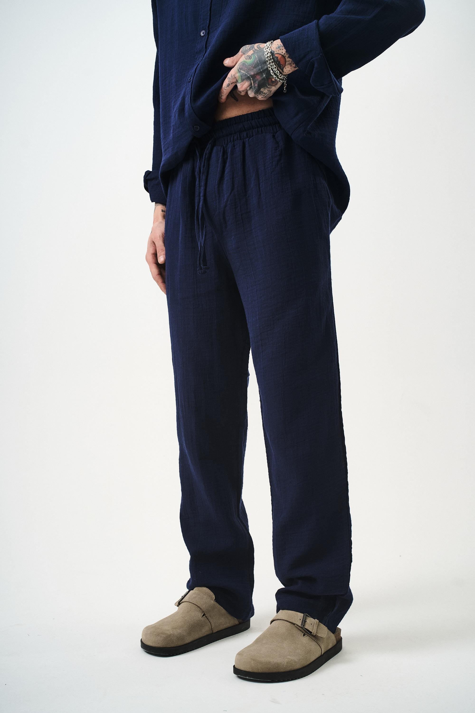 Erkek Müslin Baggy Pantolon Lacivert