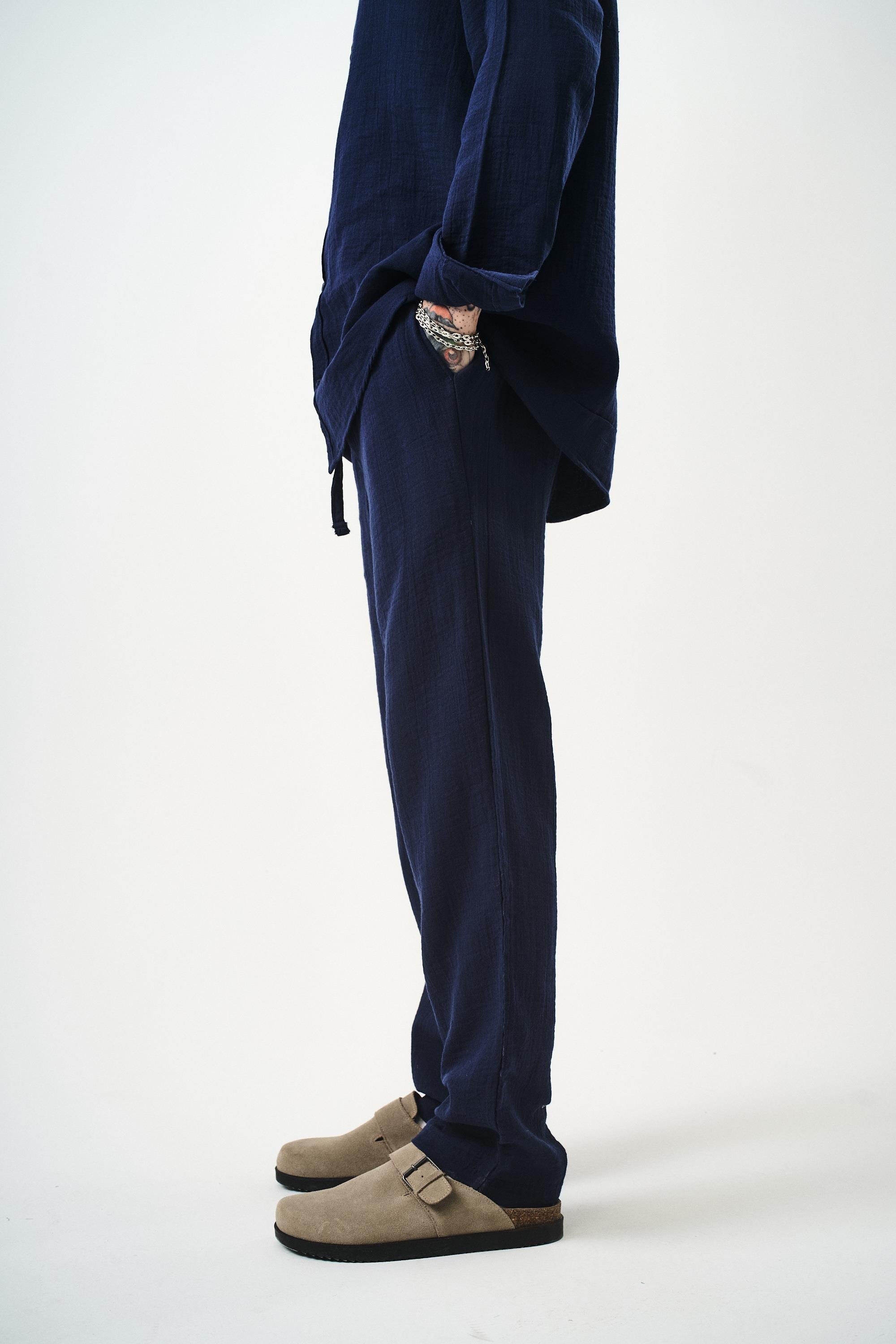 Erkek Müslin Baggy Pantolon Lacivert