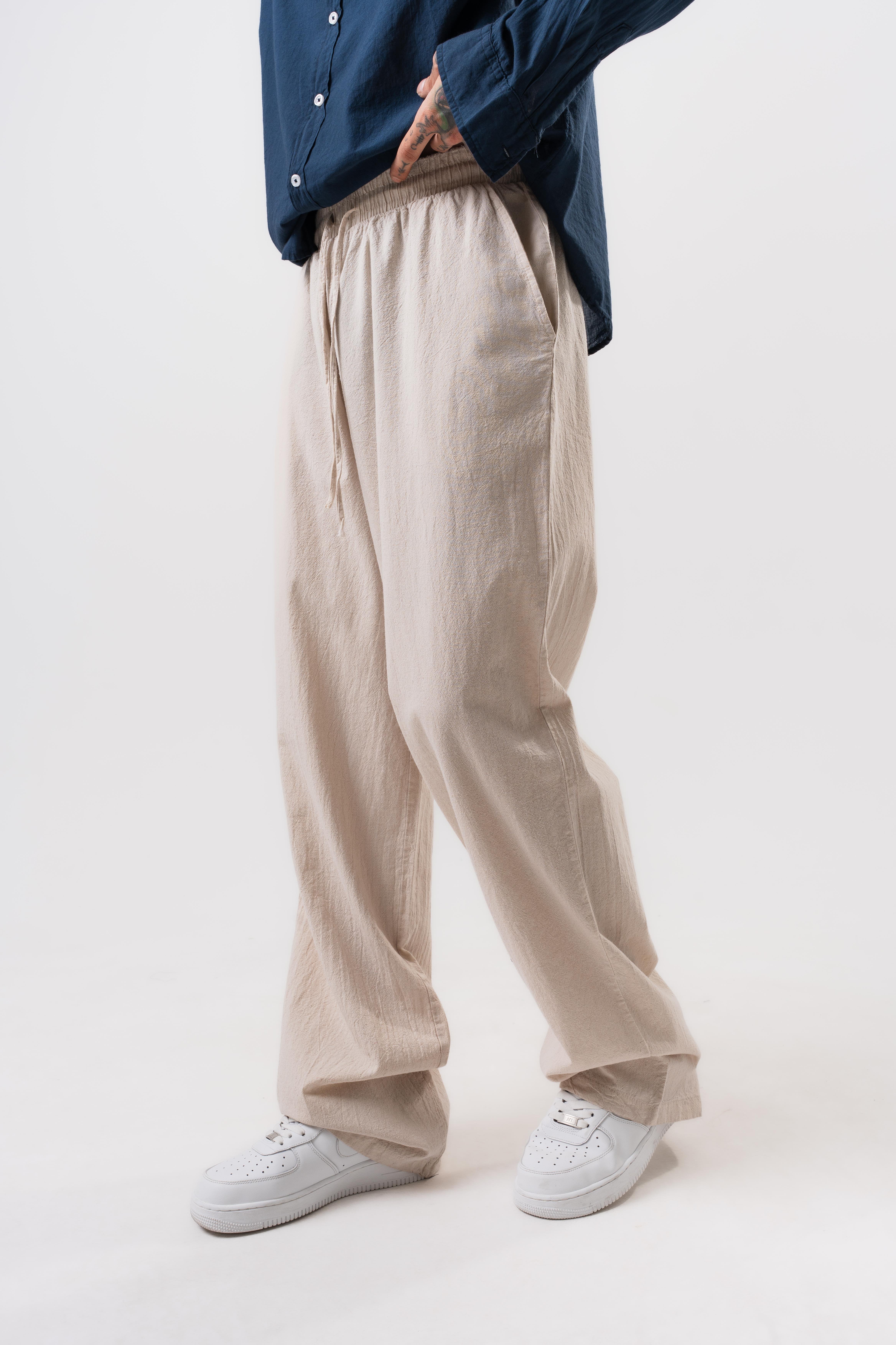 Erkek Müslin Kumaş Baggy Pantolon Bej