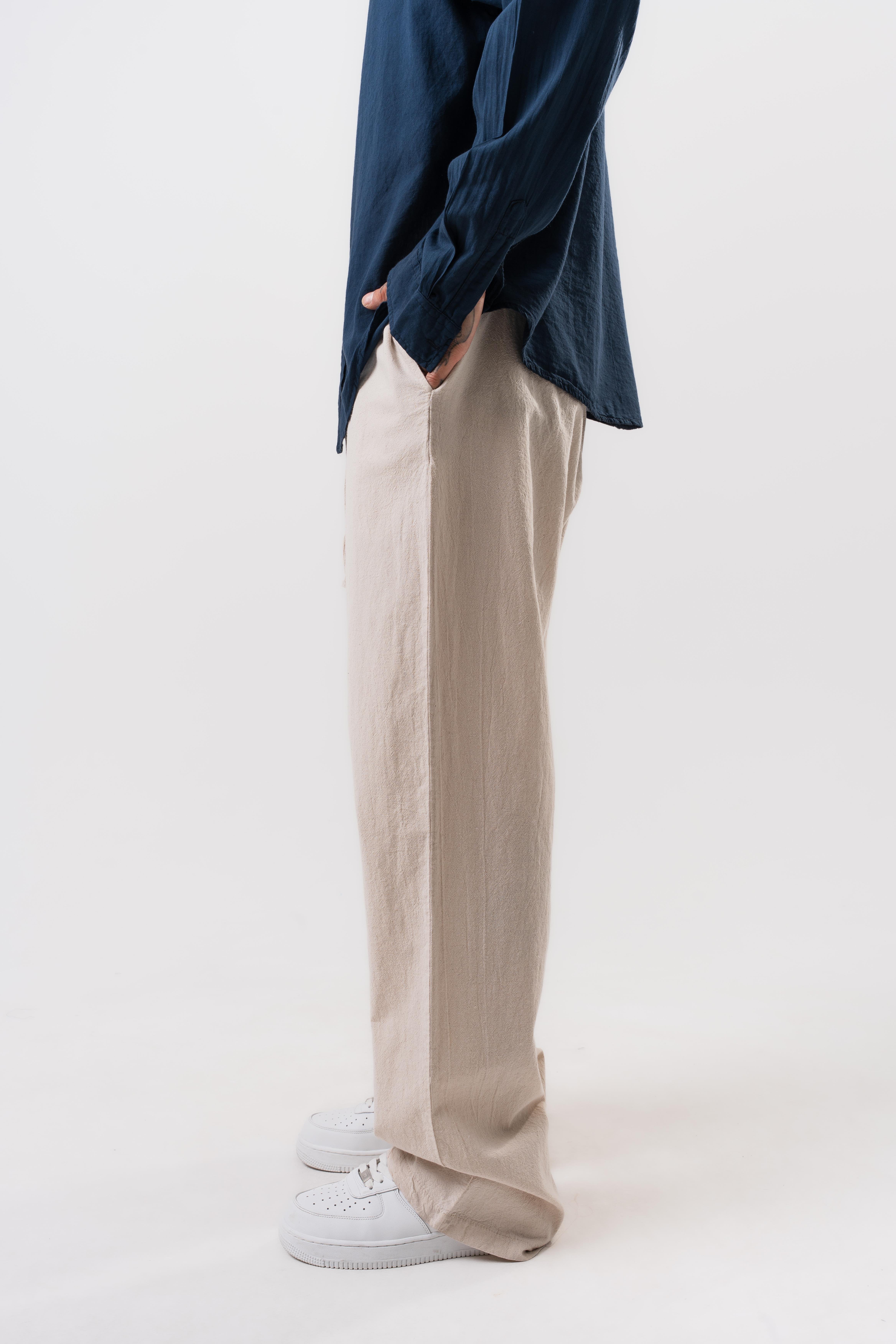 Erkek Müslin Kumaş Baggy Pantolon Bej