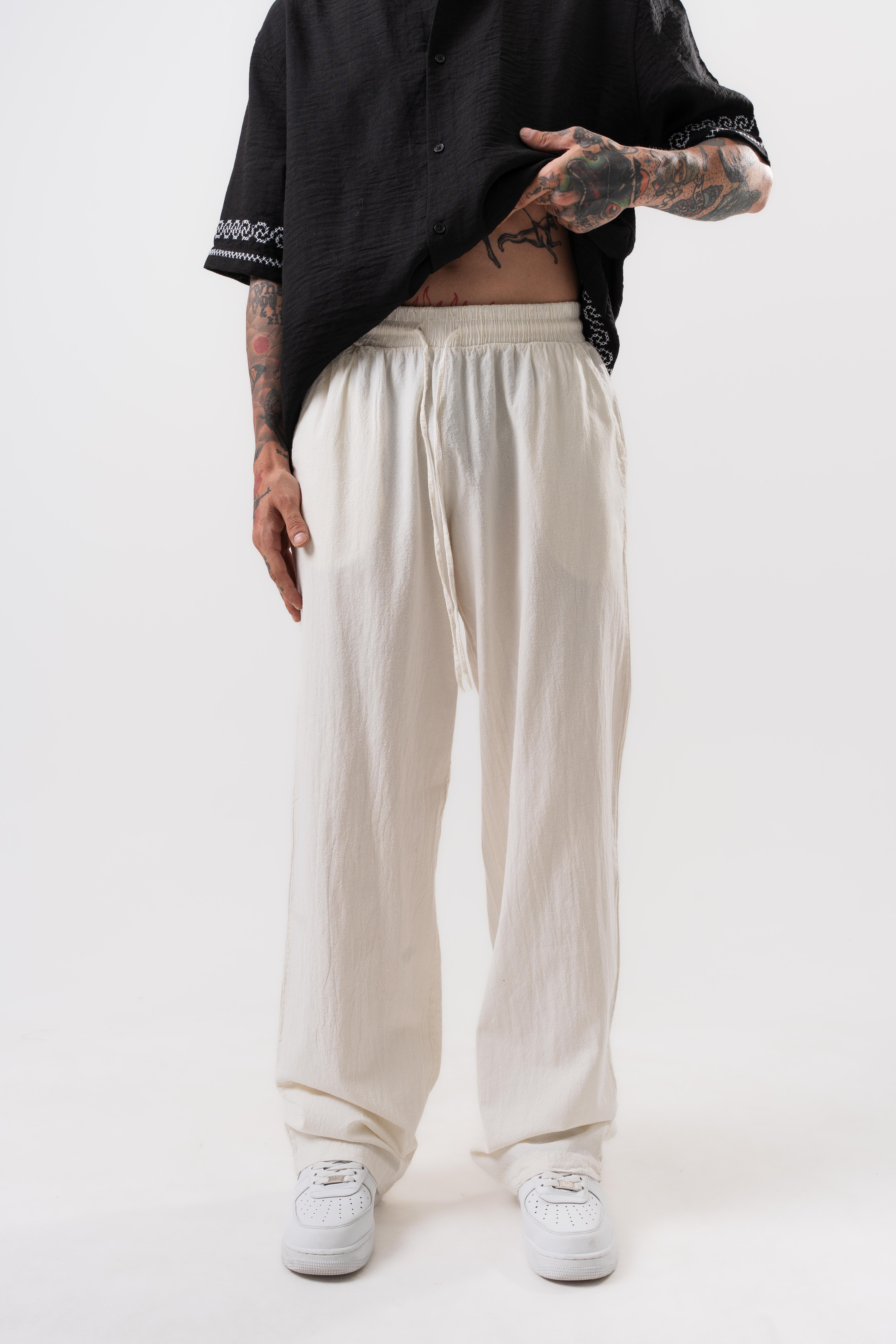 Erkek Müslin Kumaş Baggy Pantolon Ekru