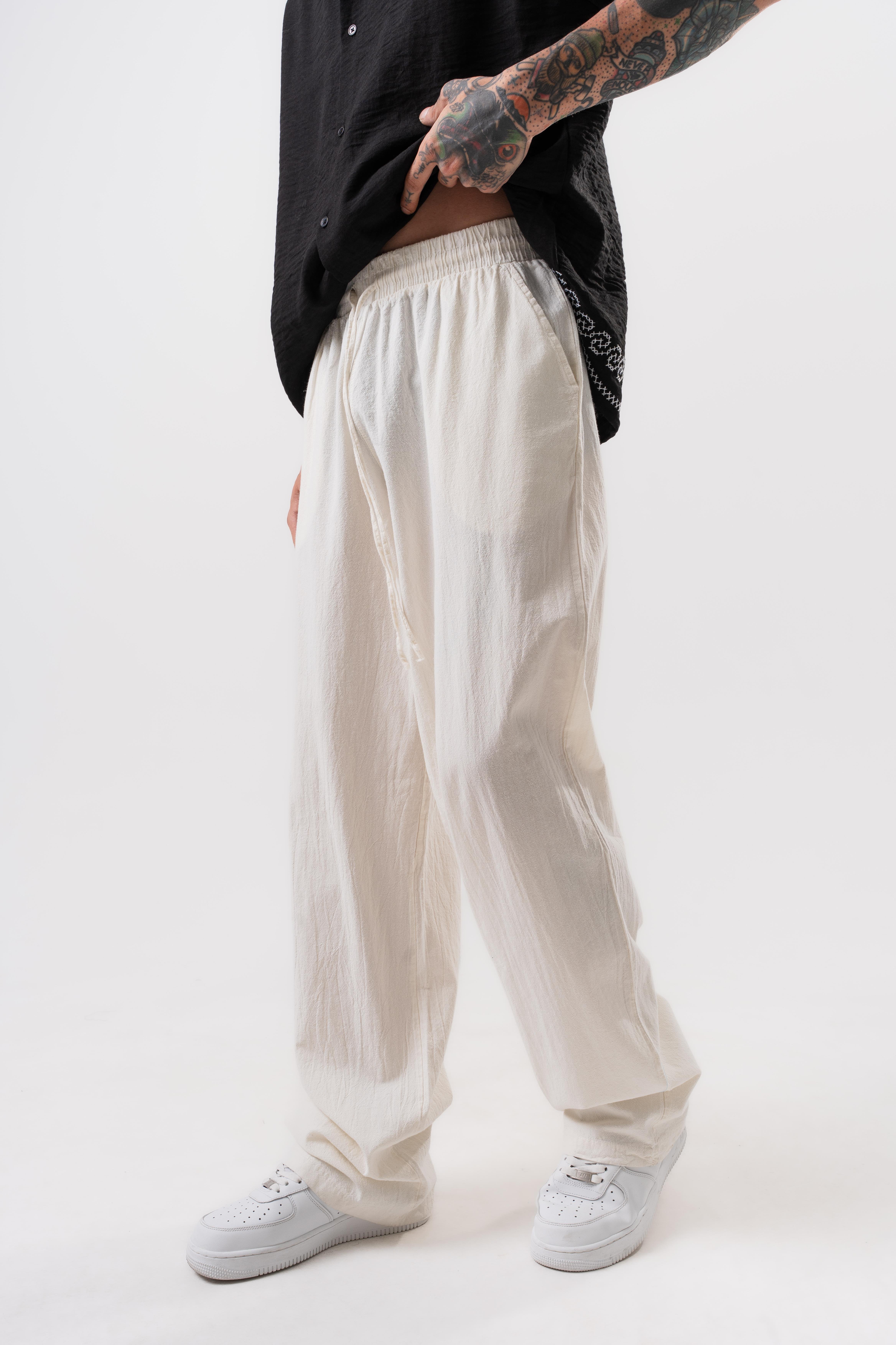 Erkek Müslin Kumaş Baggy Pantolon Ekru