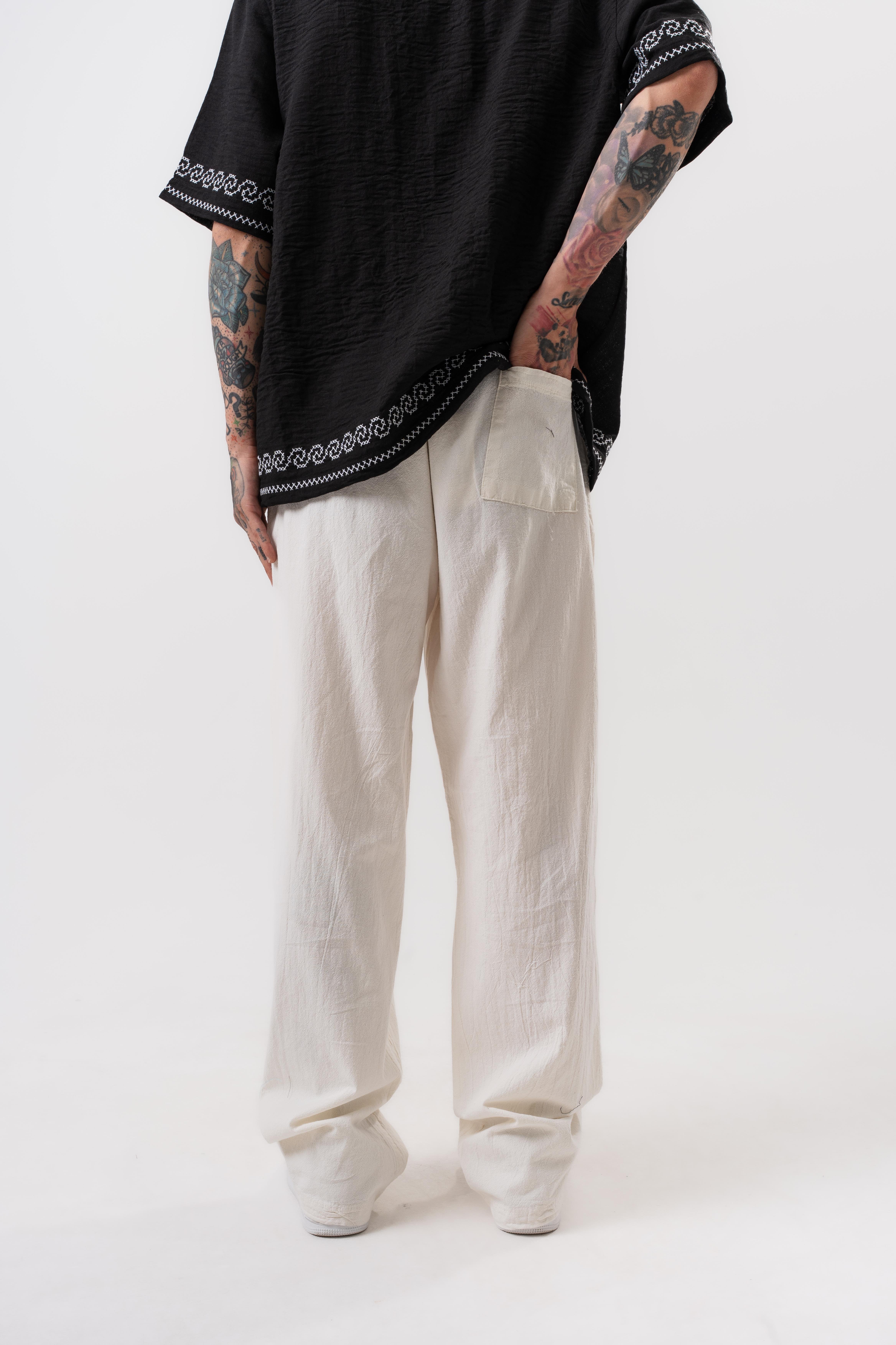 Erkek Müslin Kumaş Baggy Pantolon Ekru