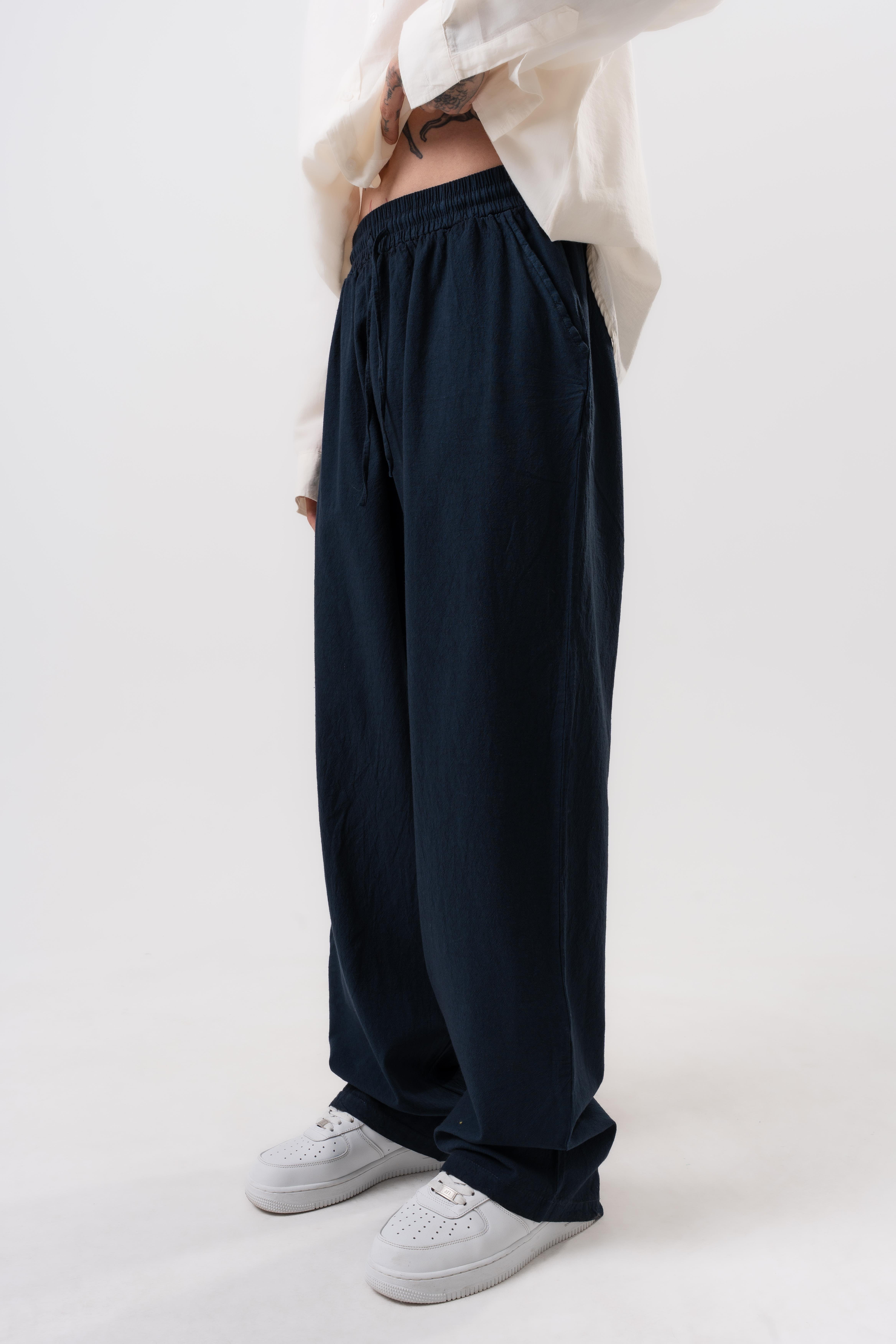 Erkek Müslin Kumaş Baggy Pantolon Lacivert