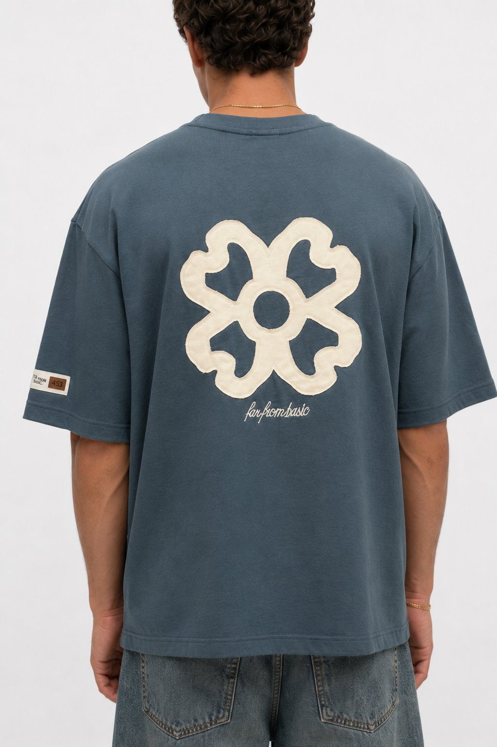 Erkek Nakış Detaylı Oversize T-Shirt Petrol