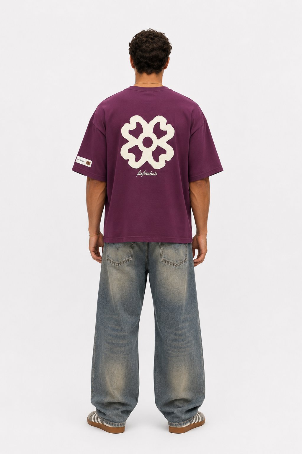 Erkek Nakış Detaylı Oversize T-Shirt Vişne