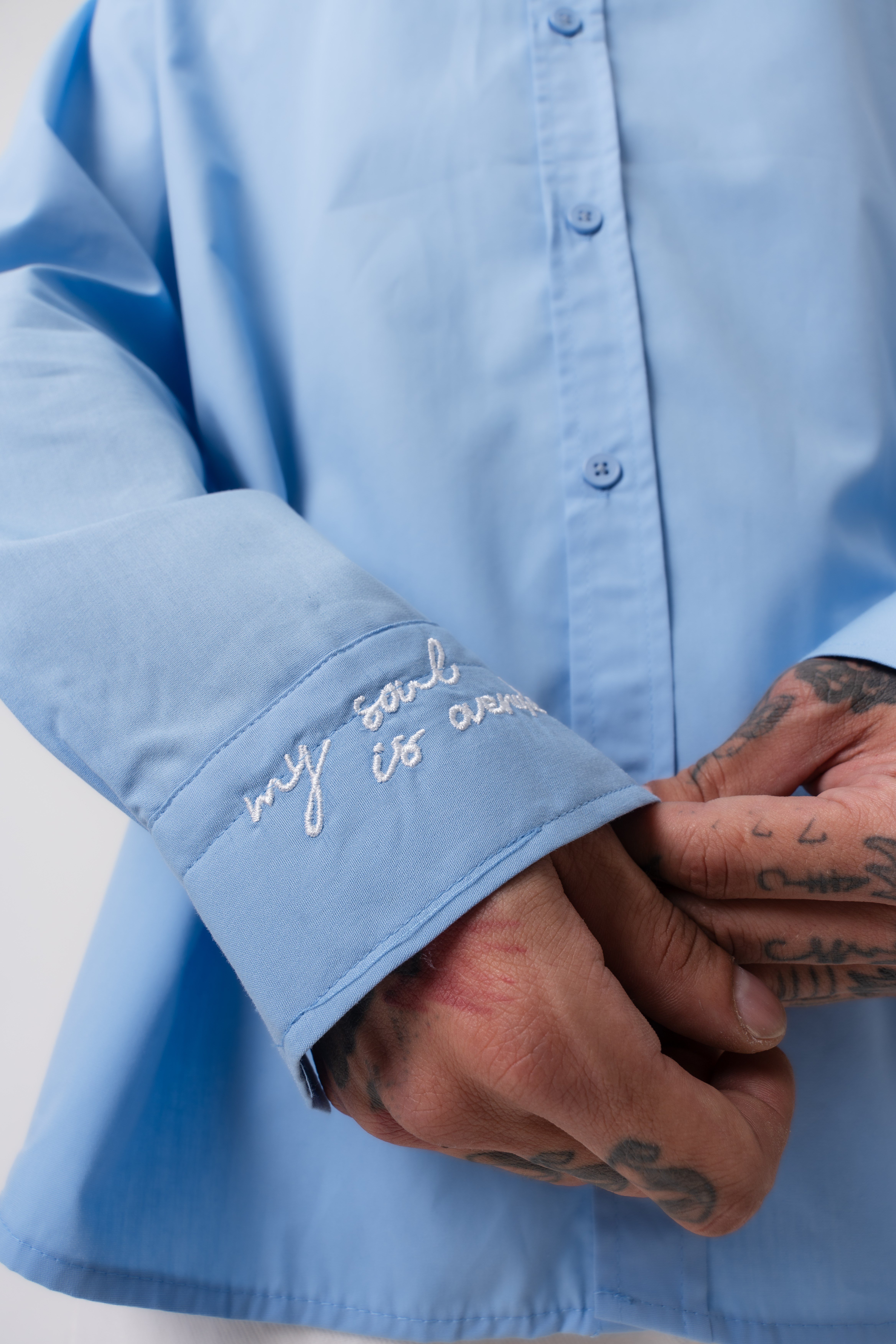 Erkek Nakış Detaylı Poplin Oversize Gömlek Bebe Mavi