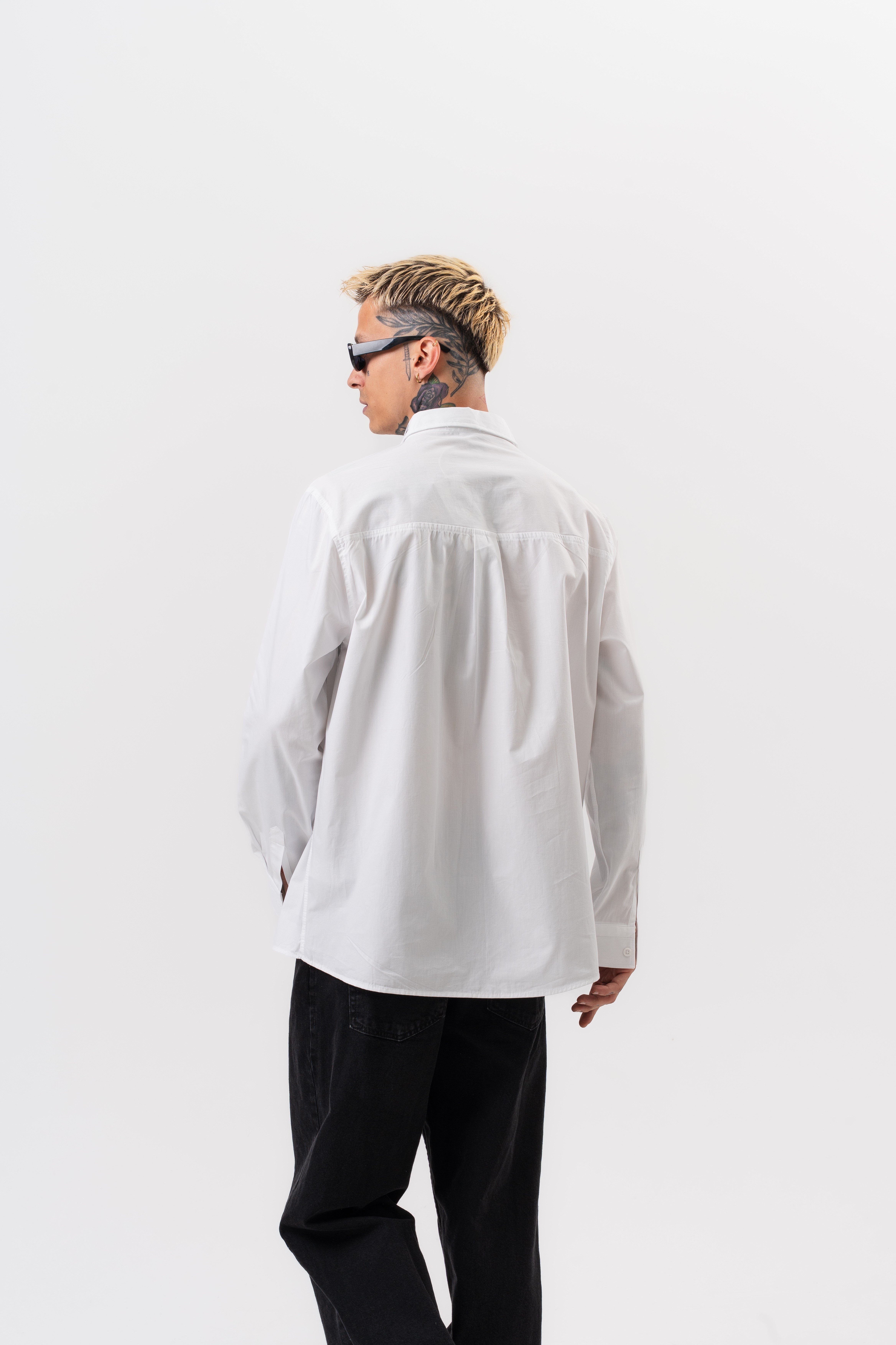 Erkek Nakış Detaylı Poplin Oversize Gömlek Beyaz