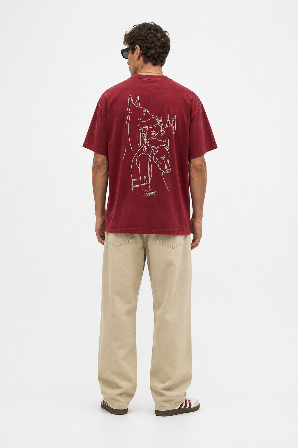 Erkek Nakış Detaylı Yıkamalı Oversize T-Shirt Bordo