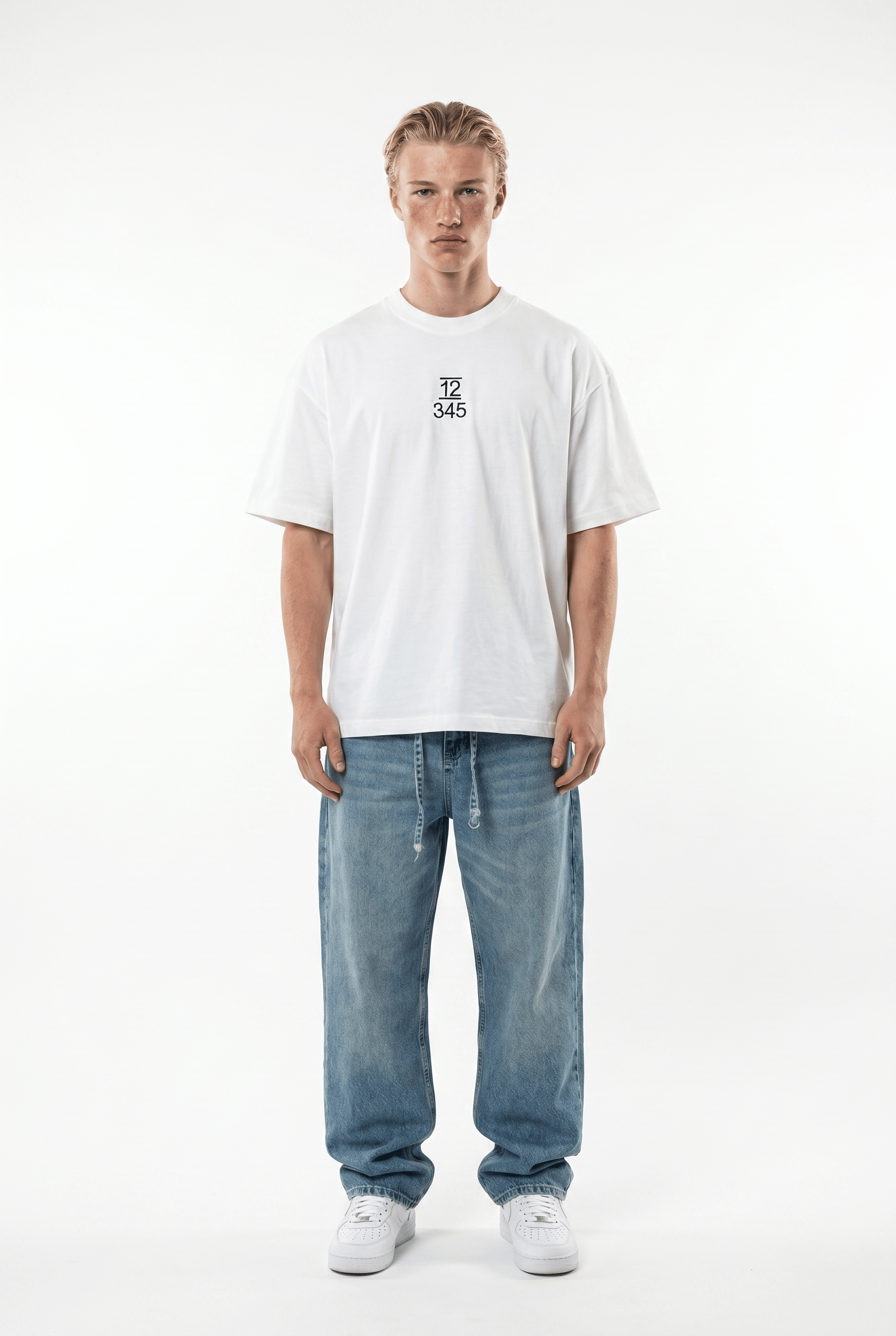 Erkek Nakışlı Oversize T-Shirt Ekru