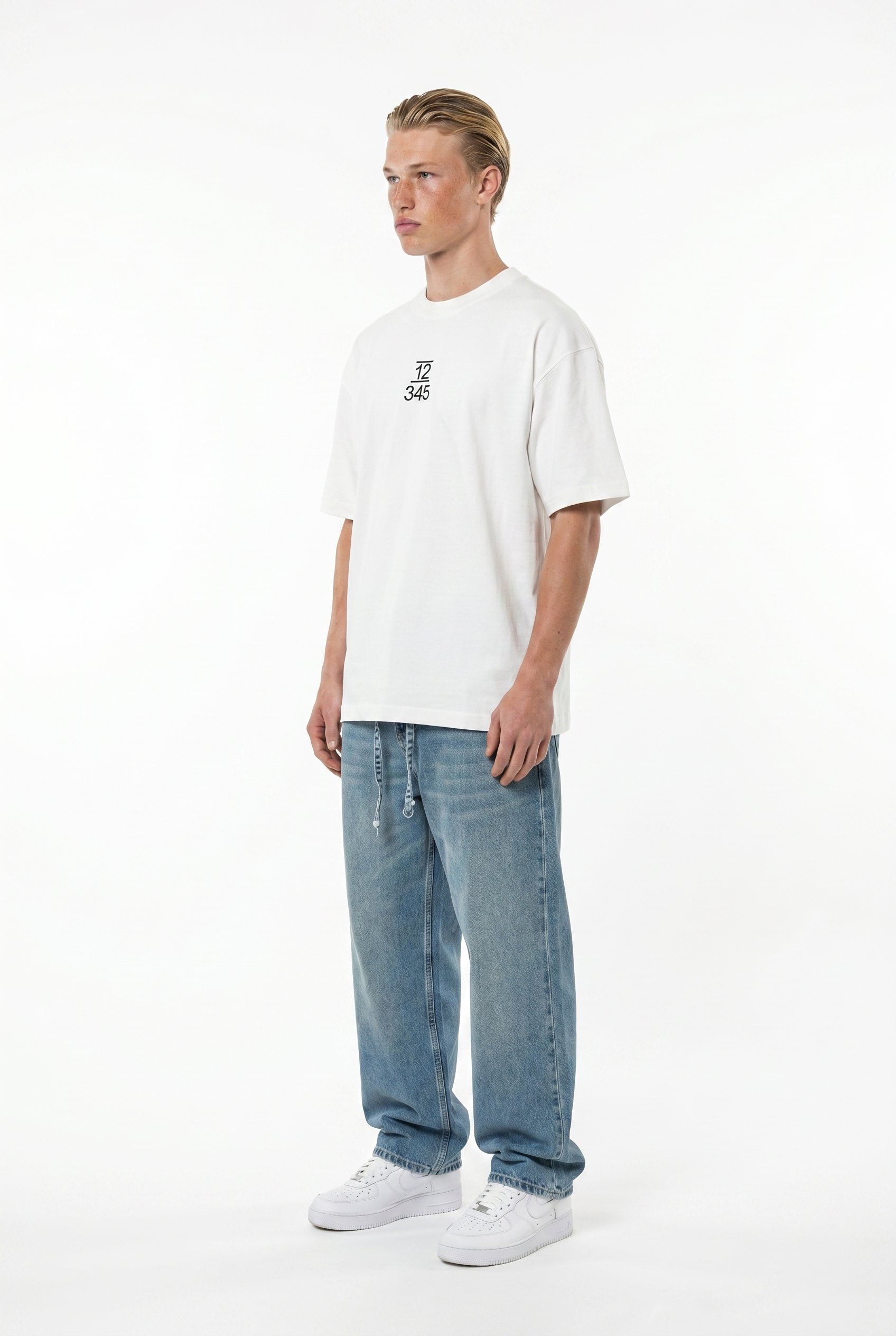 Erkek Nakışlı Oversize T-Shirt Ekru