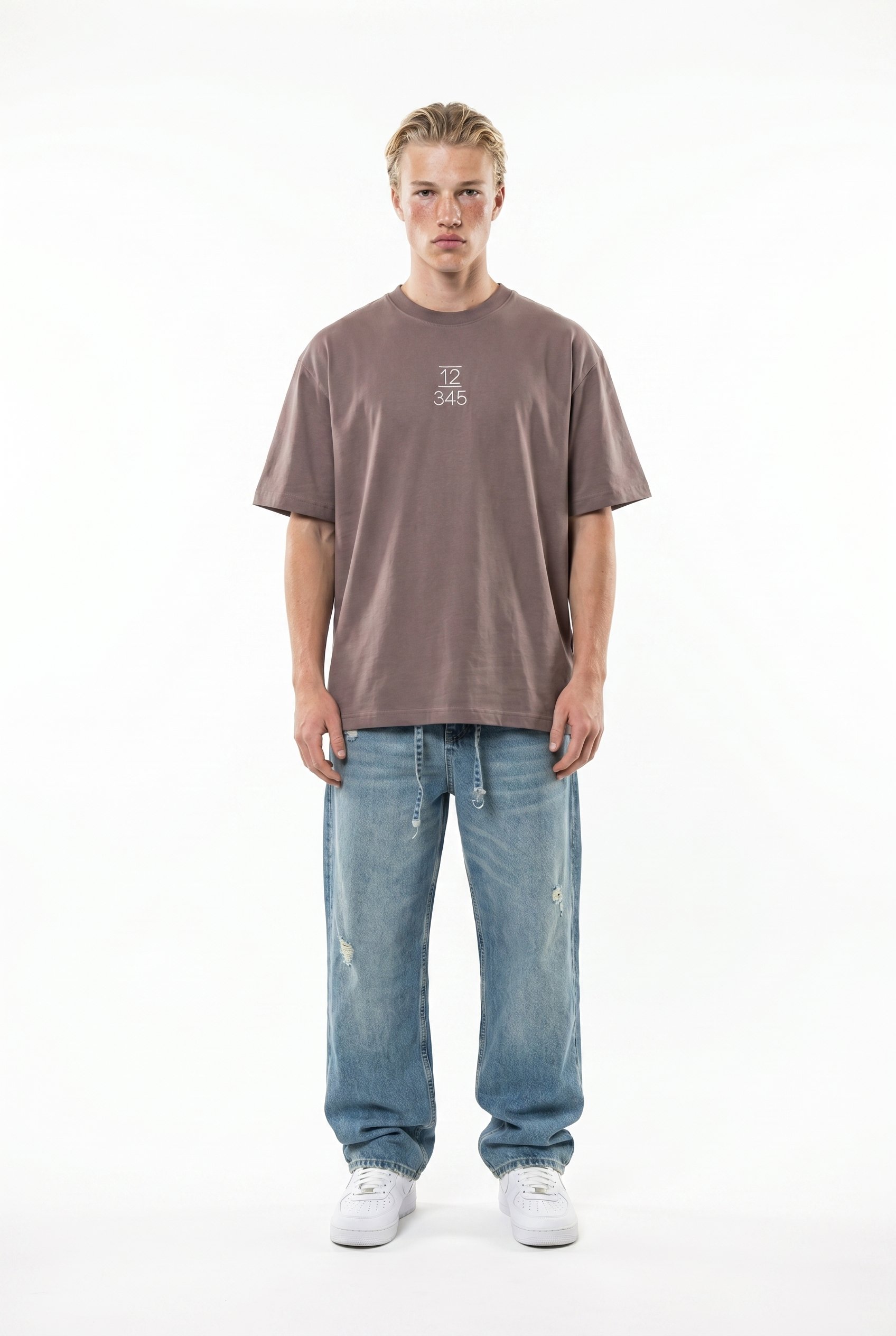 Erkek Nakışlı Oversize T-Shirt Kahve