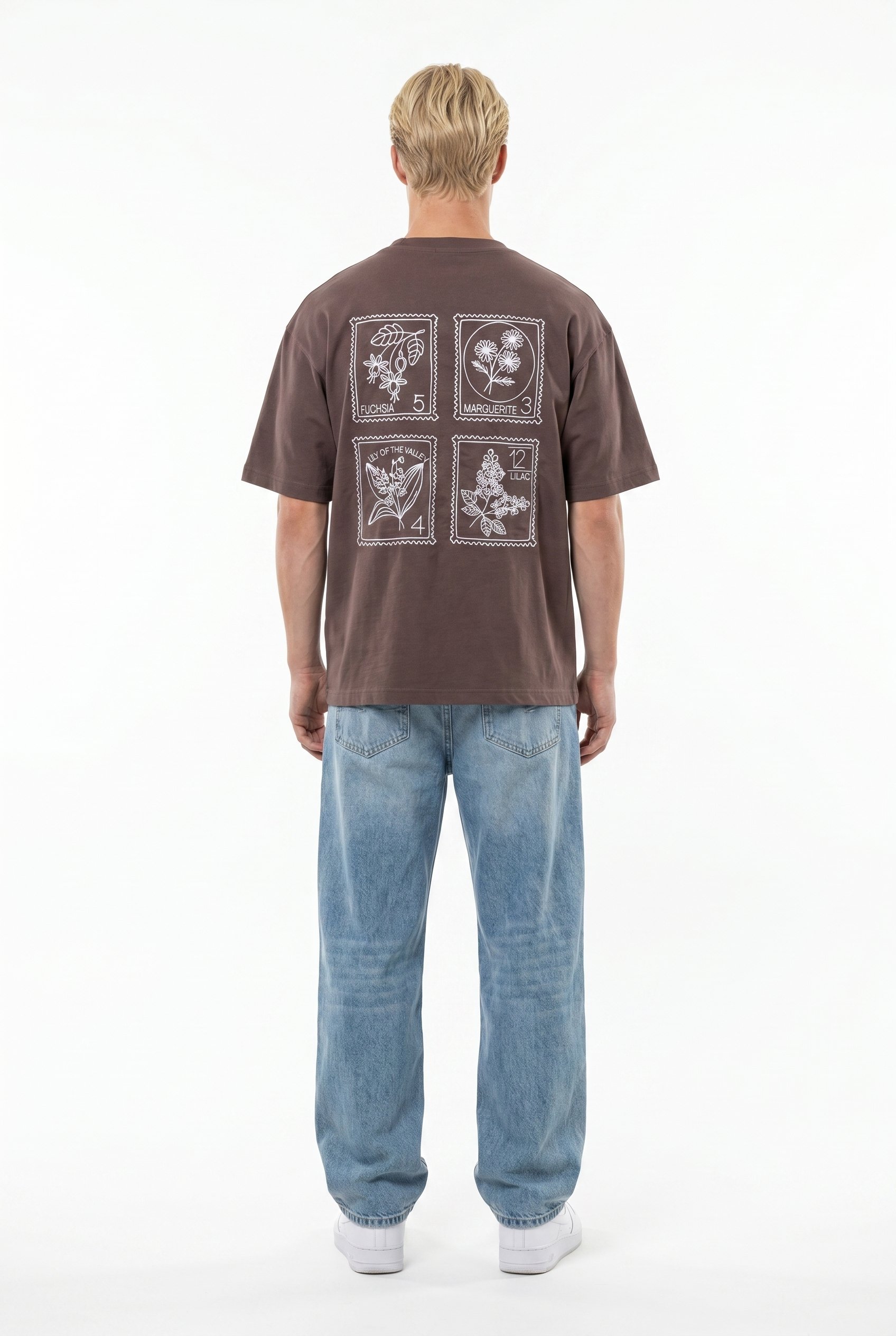 Erkek Nakışlı Oversize T-Shirt Kahve