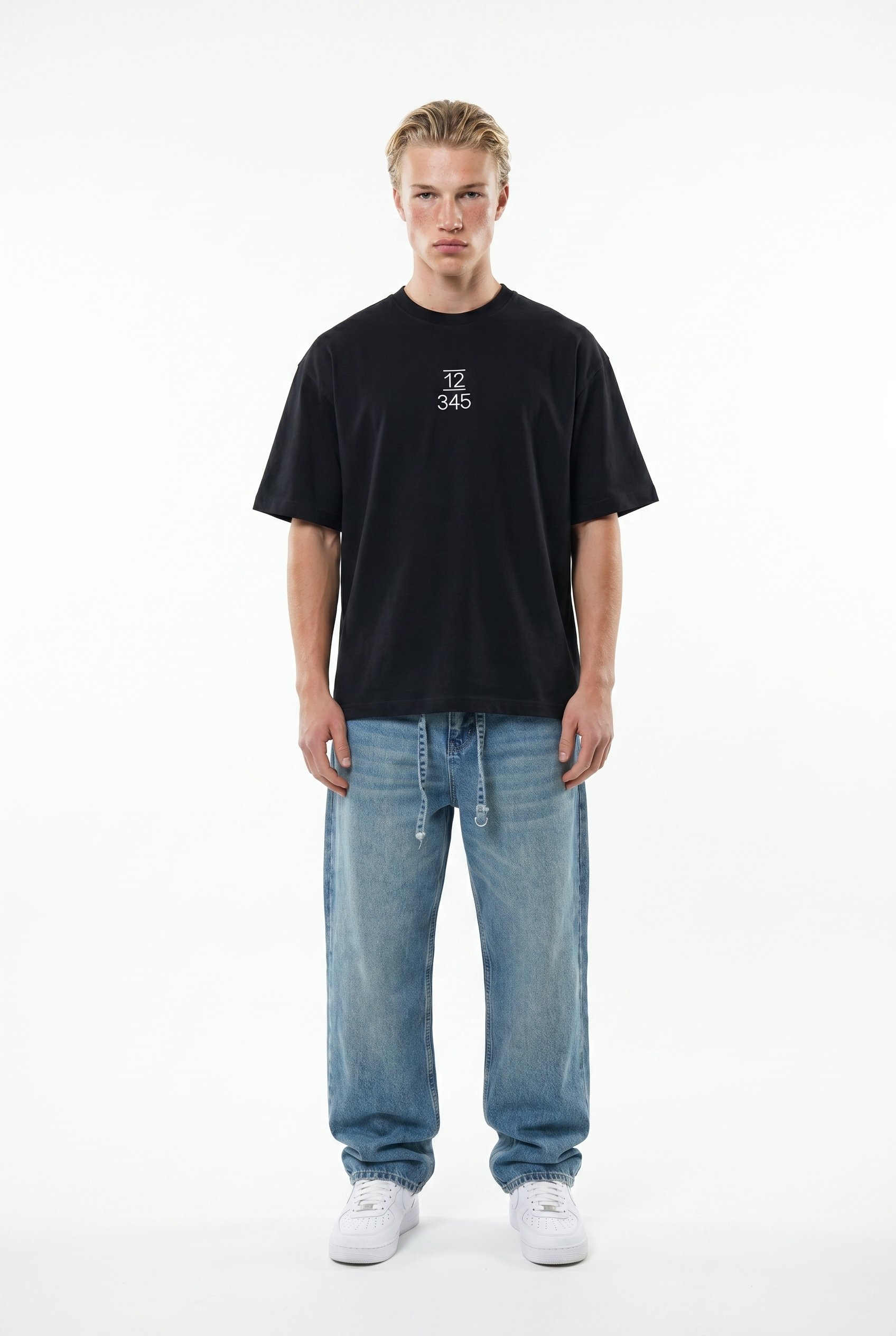 Erkek Nakışlı Oversize T-Shirt Siyah