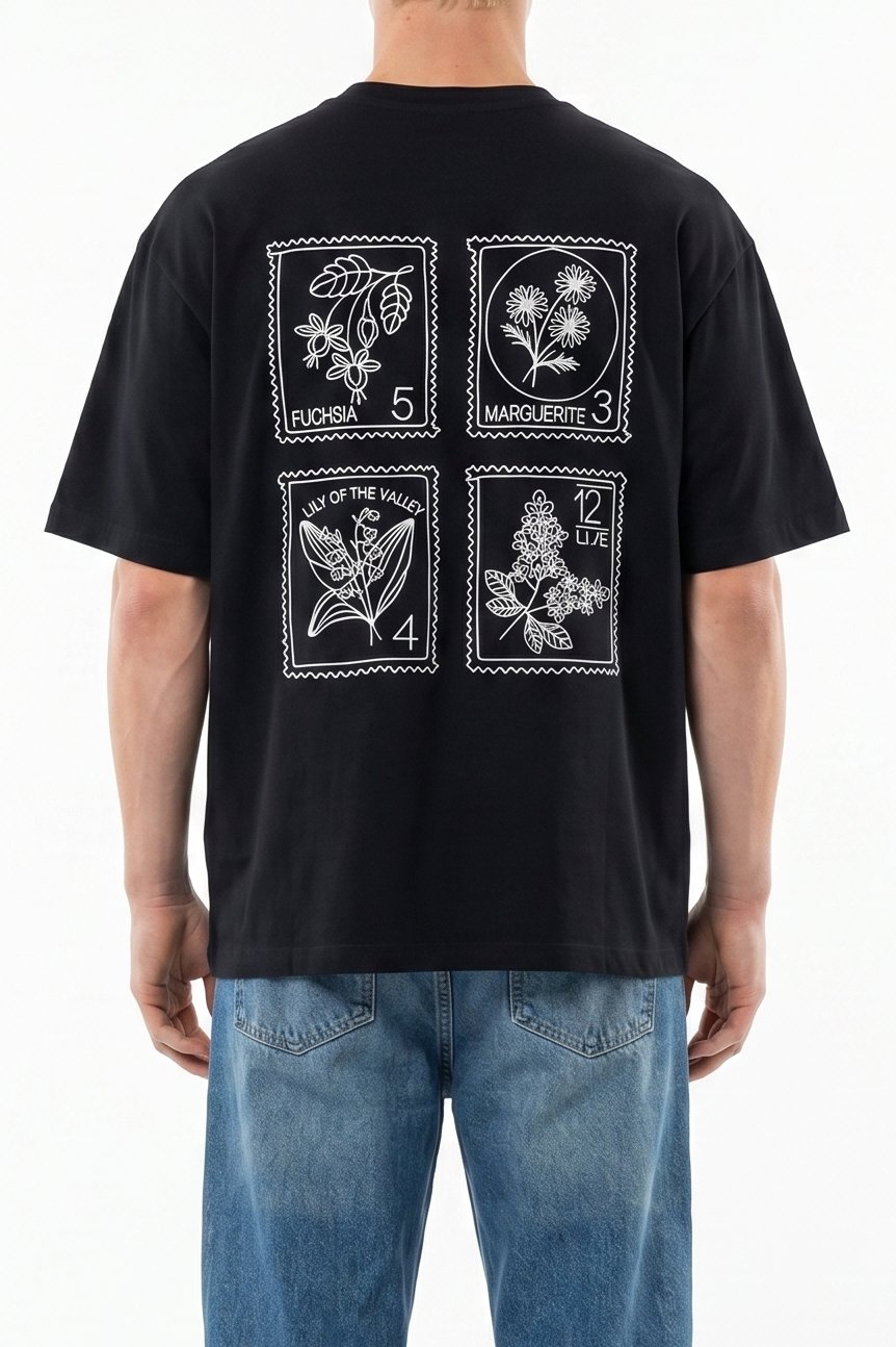 Erkek Nakışlı Oversize T-Shirt Siyah