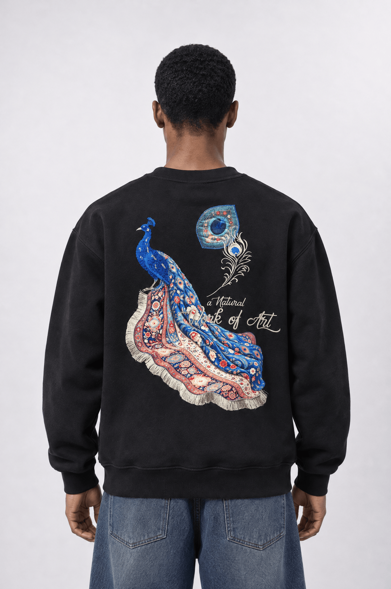 Erkek Natural Patch Detaylı Oversize Sweatshirt Siyah