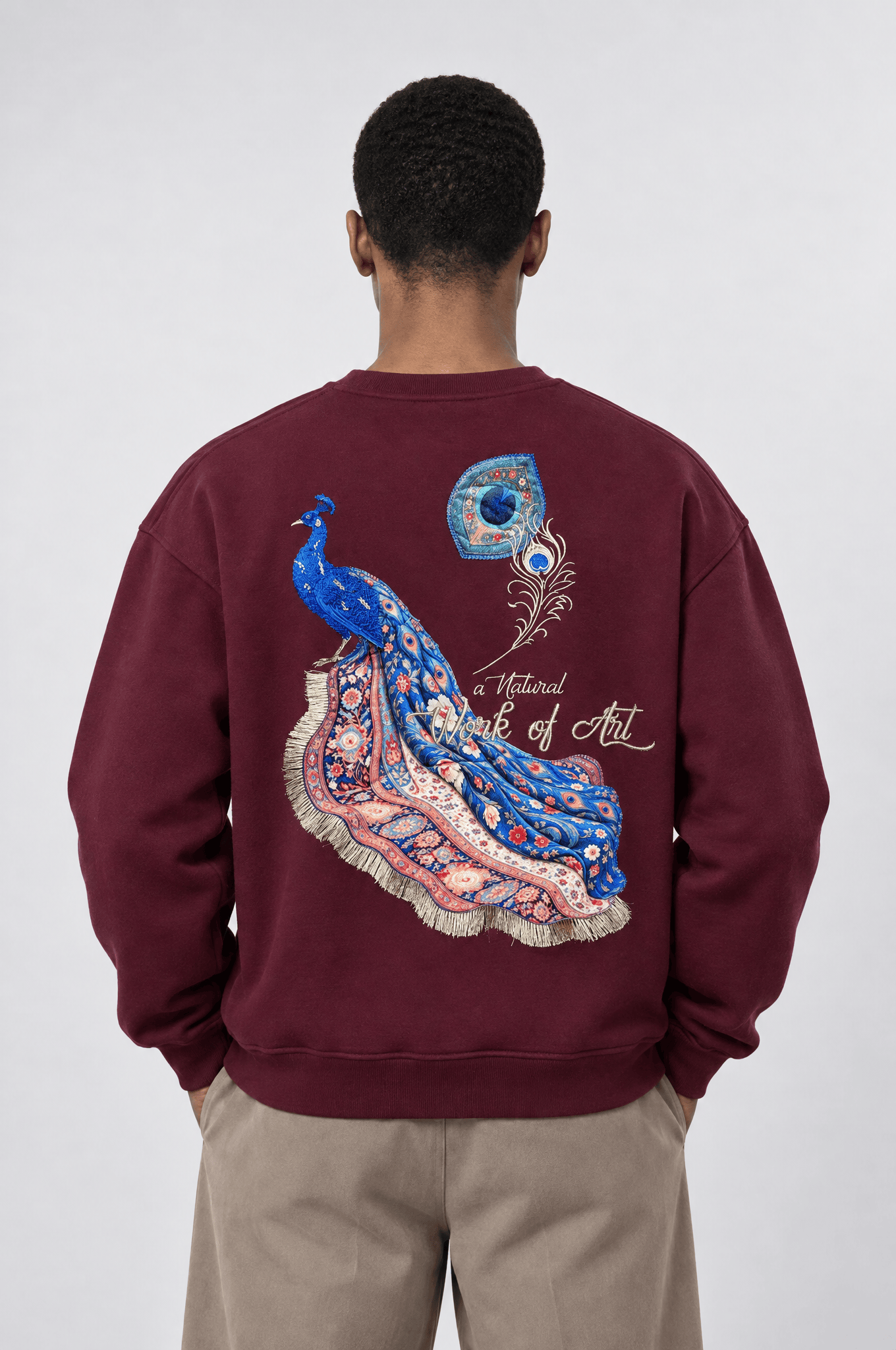 Erkek Natural Patch Detaylı Oversize Sweatshirt Bordo
