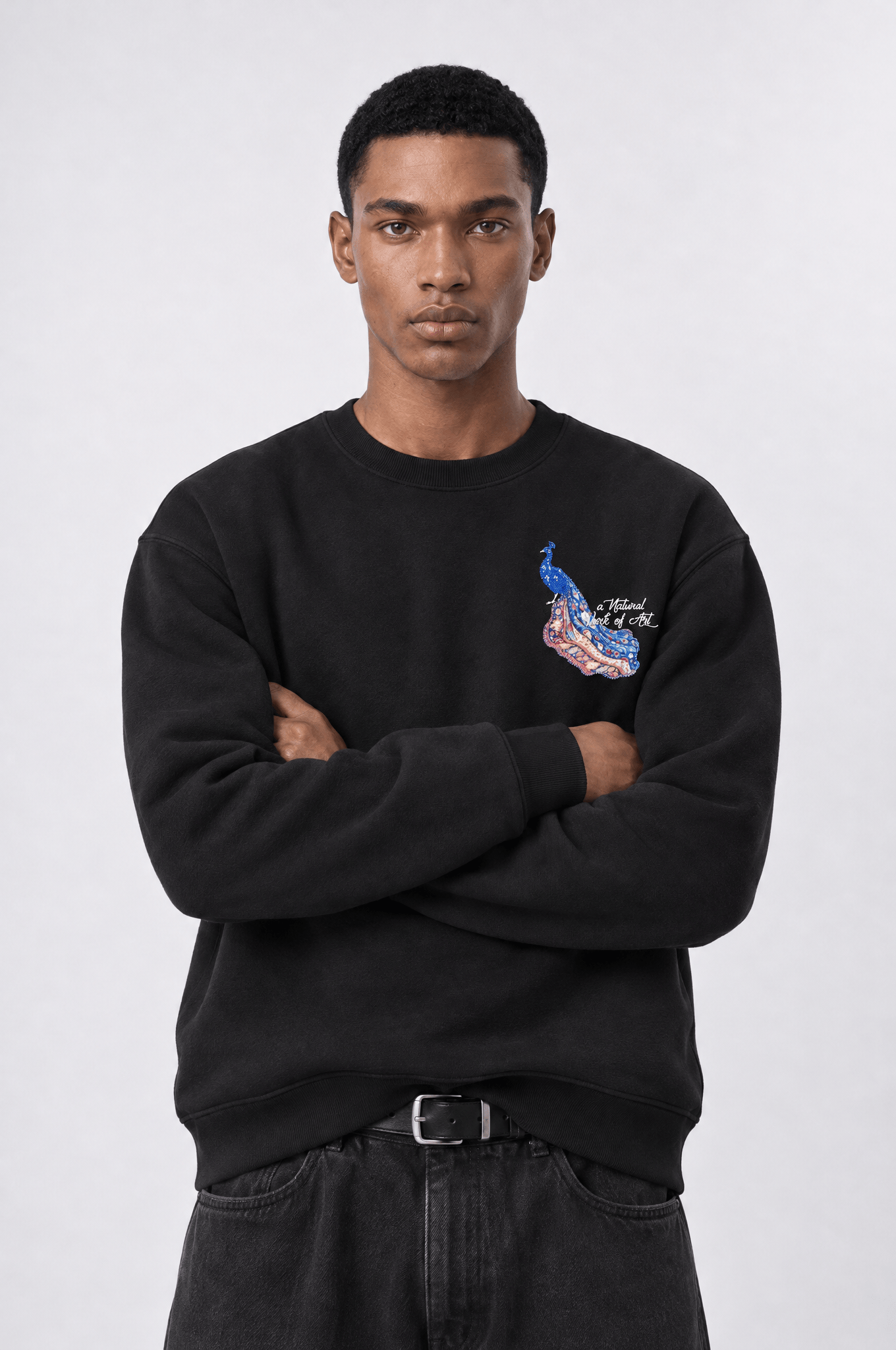 Erkek Natural Patch Detaylı Oversize Sweatshirt Siyah