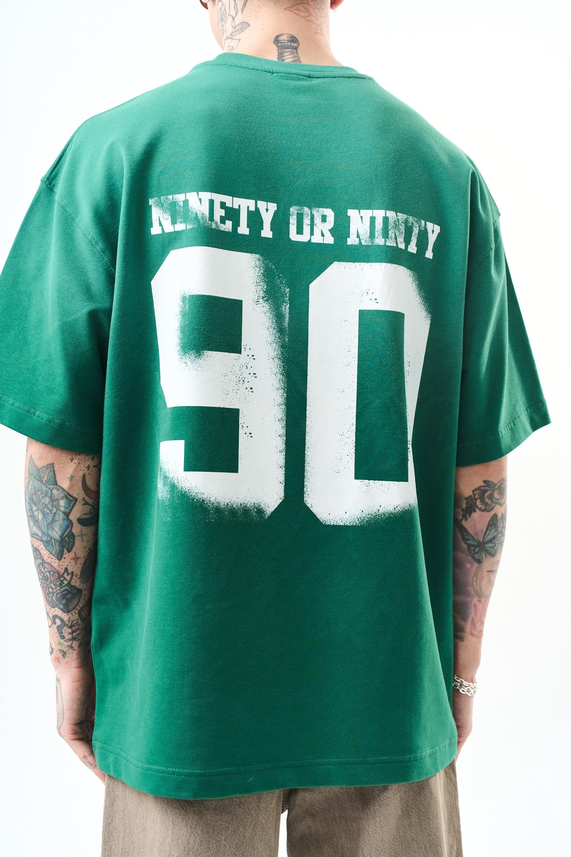 Erkek Ninety Baskılı Oversize T-Shirt Nefti