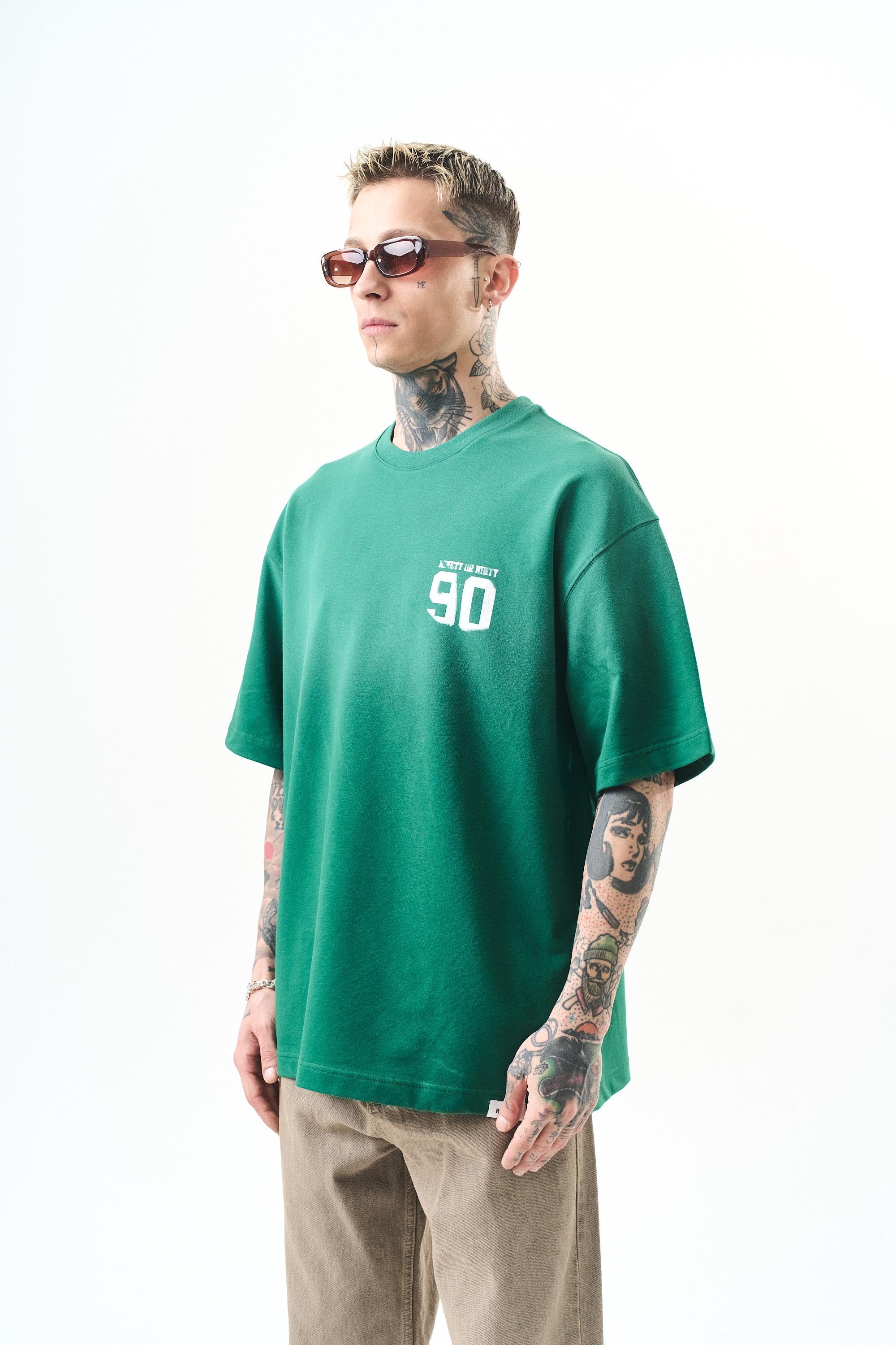 Erkek Ninety Baskılı Oversize T-Shirt Nefti