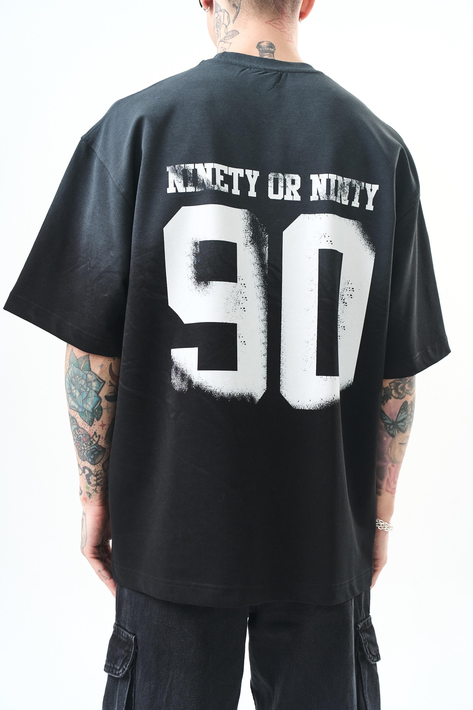 Erkek Ninety Baskılı Oversize T-Shirt Siyah