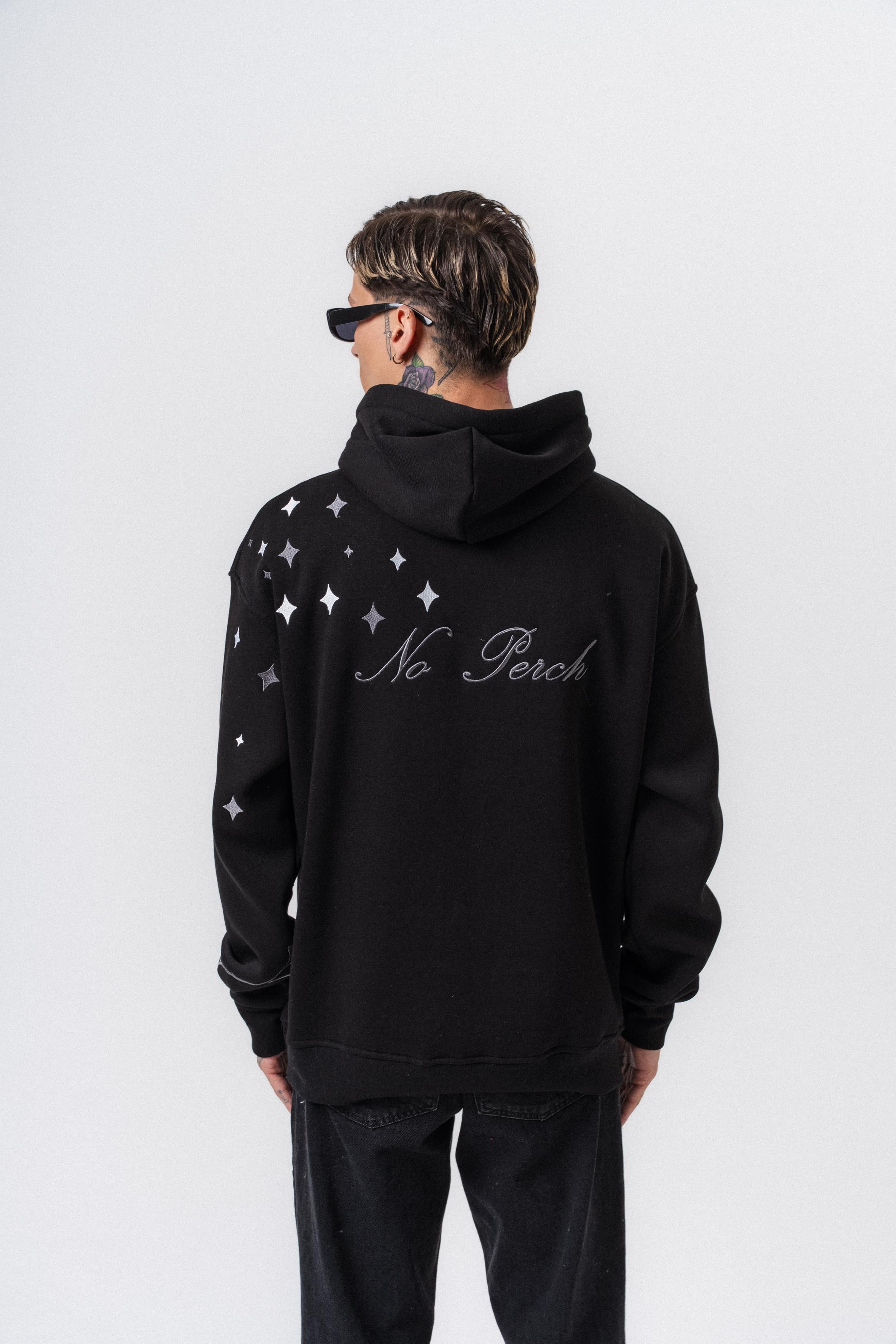 Erkek No Perch Nakışlı Kapüşonlu Oversize Hoodie Siyah