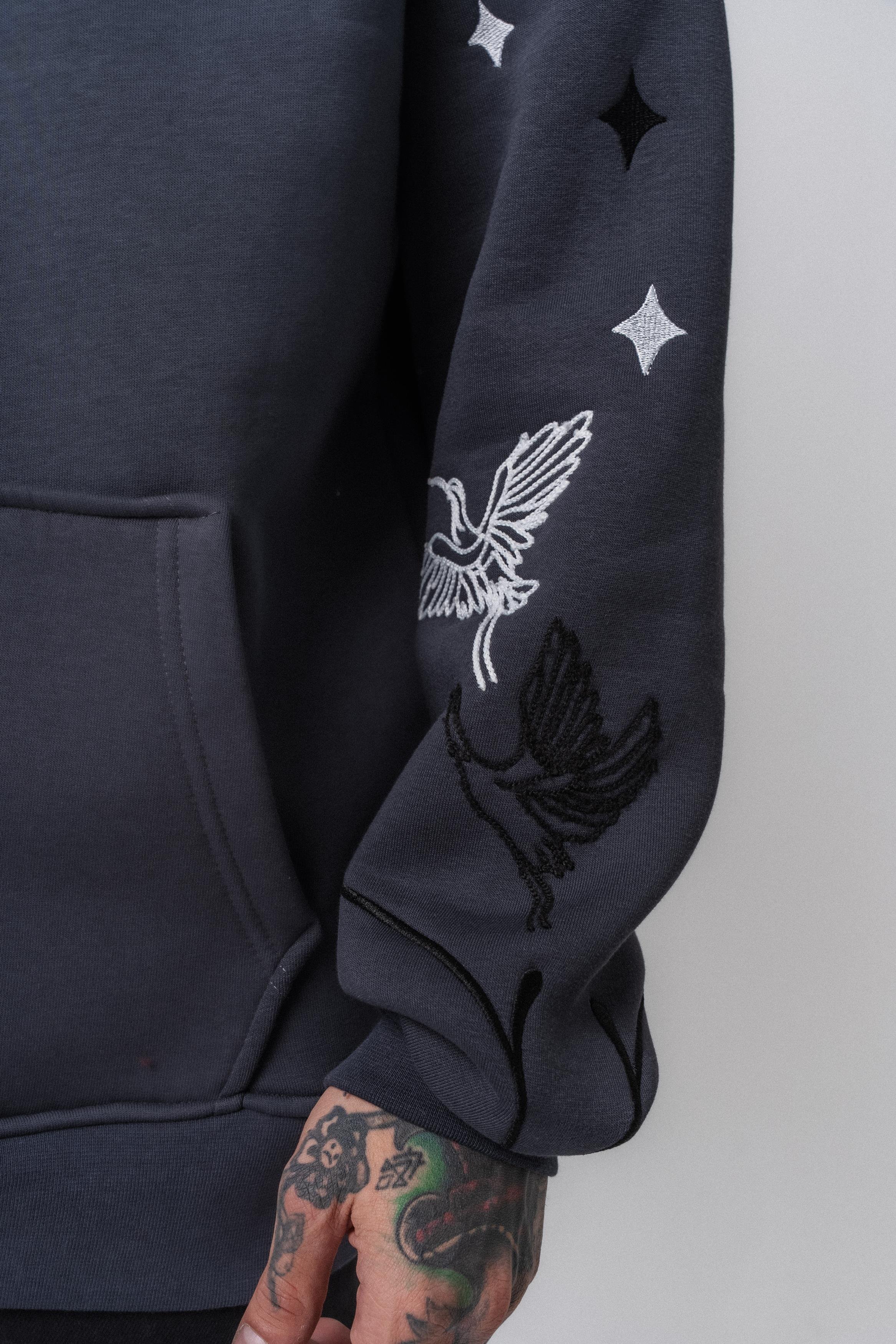 Erkek No Perch Nakışlı Kapüşonlu Oversize Hoodie Füme