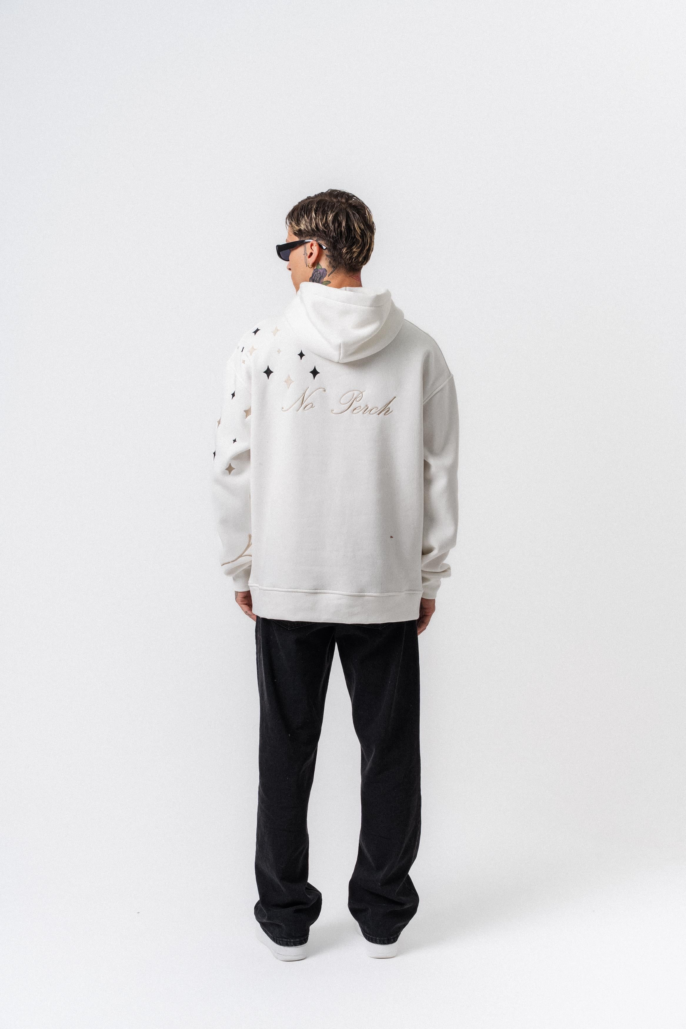 Erkek No Perch Nakışlı Kapüşonlu Oversize Hoodie Ekru