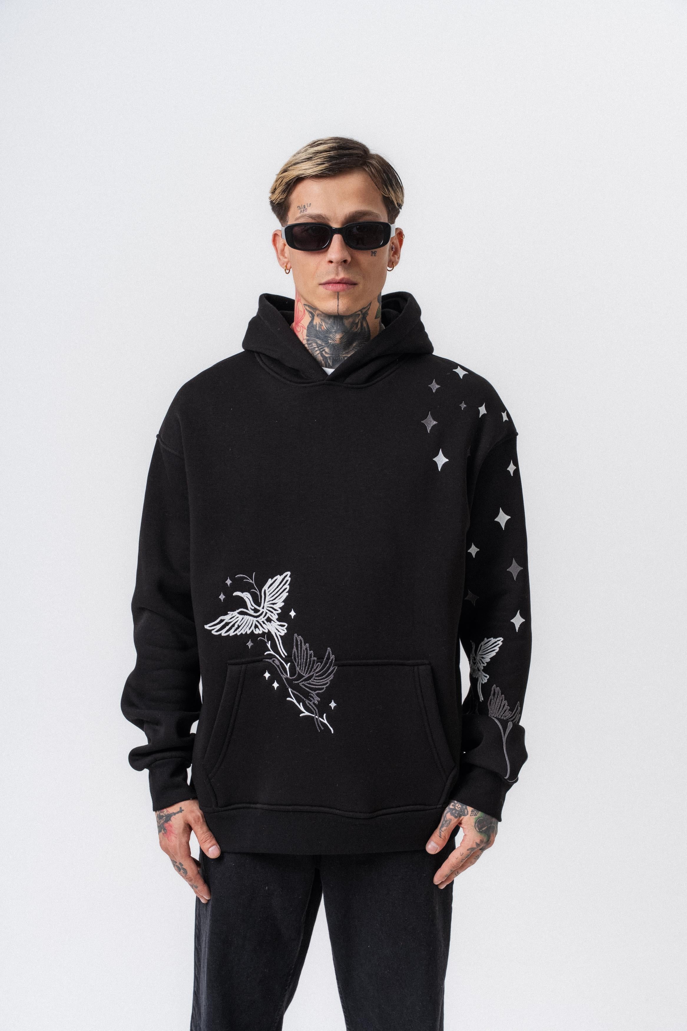 Erkek No Perch Nakışlı Kapüşonlu Oversize Hoodie Siyah