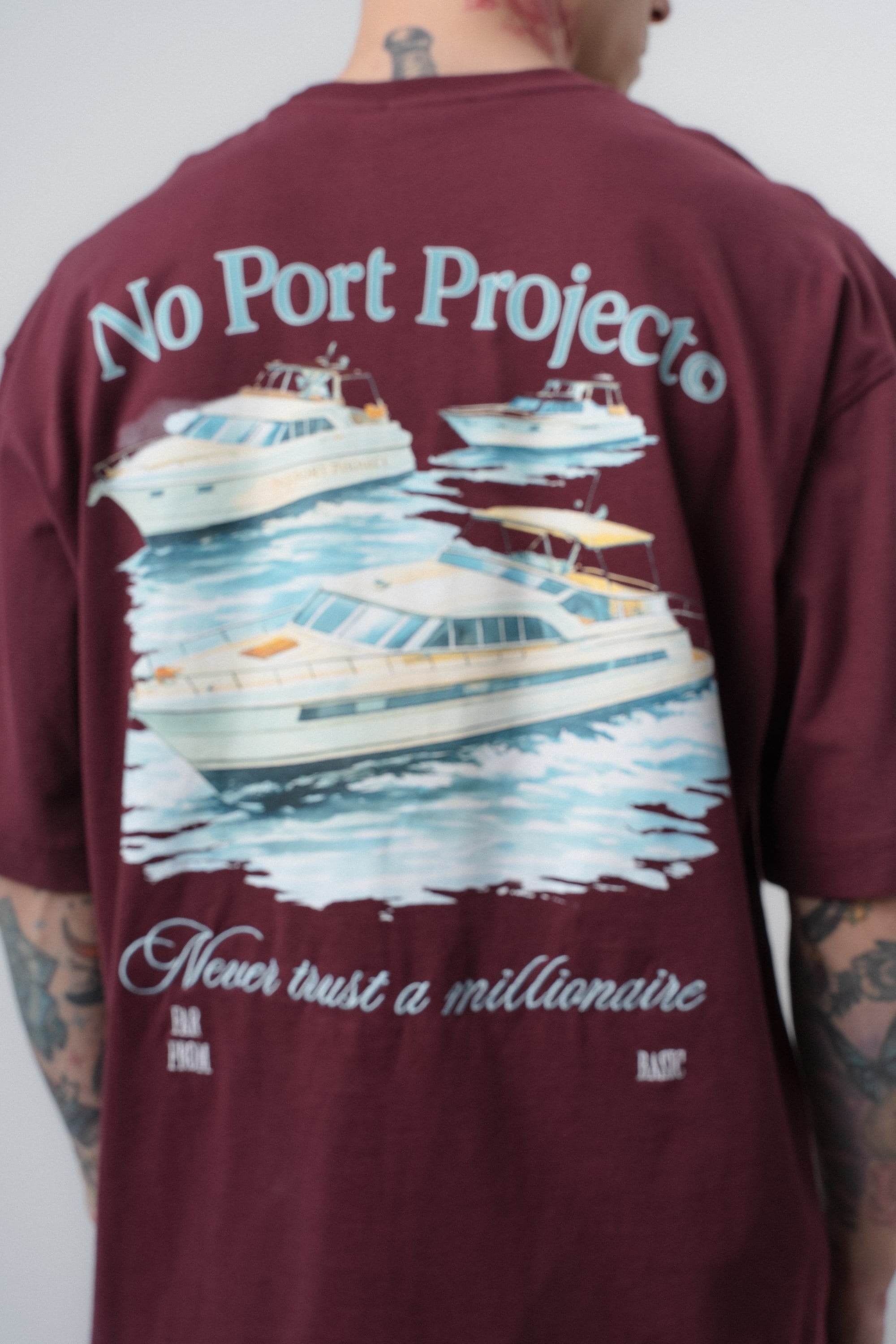 Erkek No Port Baskılı Oversize T-Shirt Bordo