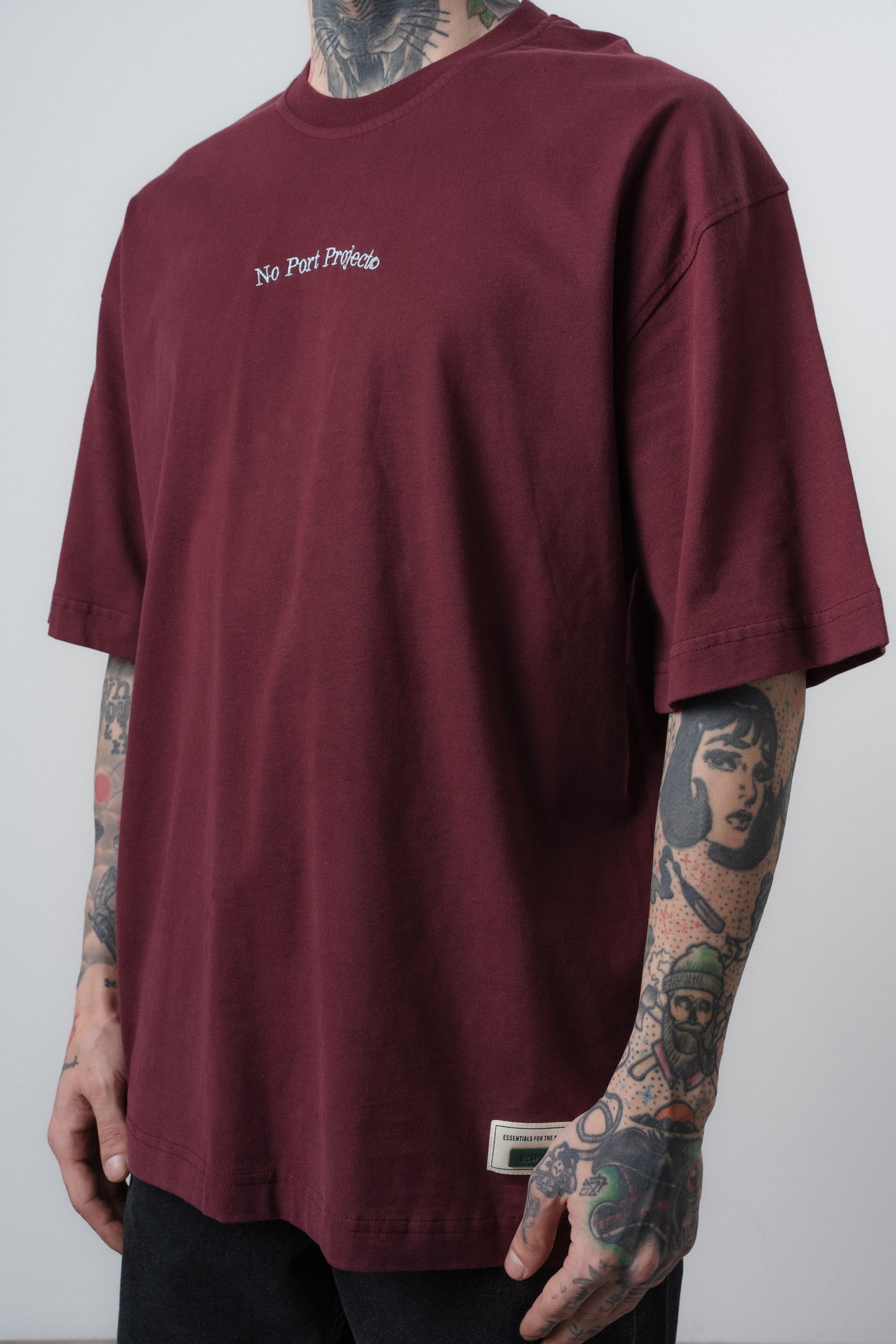 Erkek No Port Baskılı Oversize T-Shirt Bordo